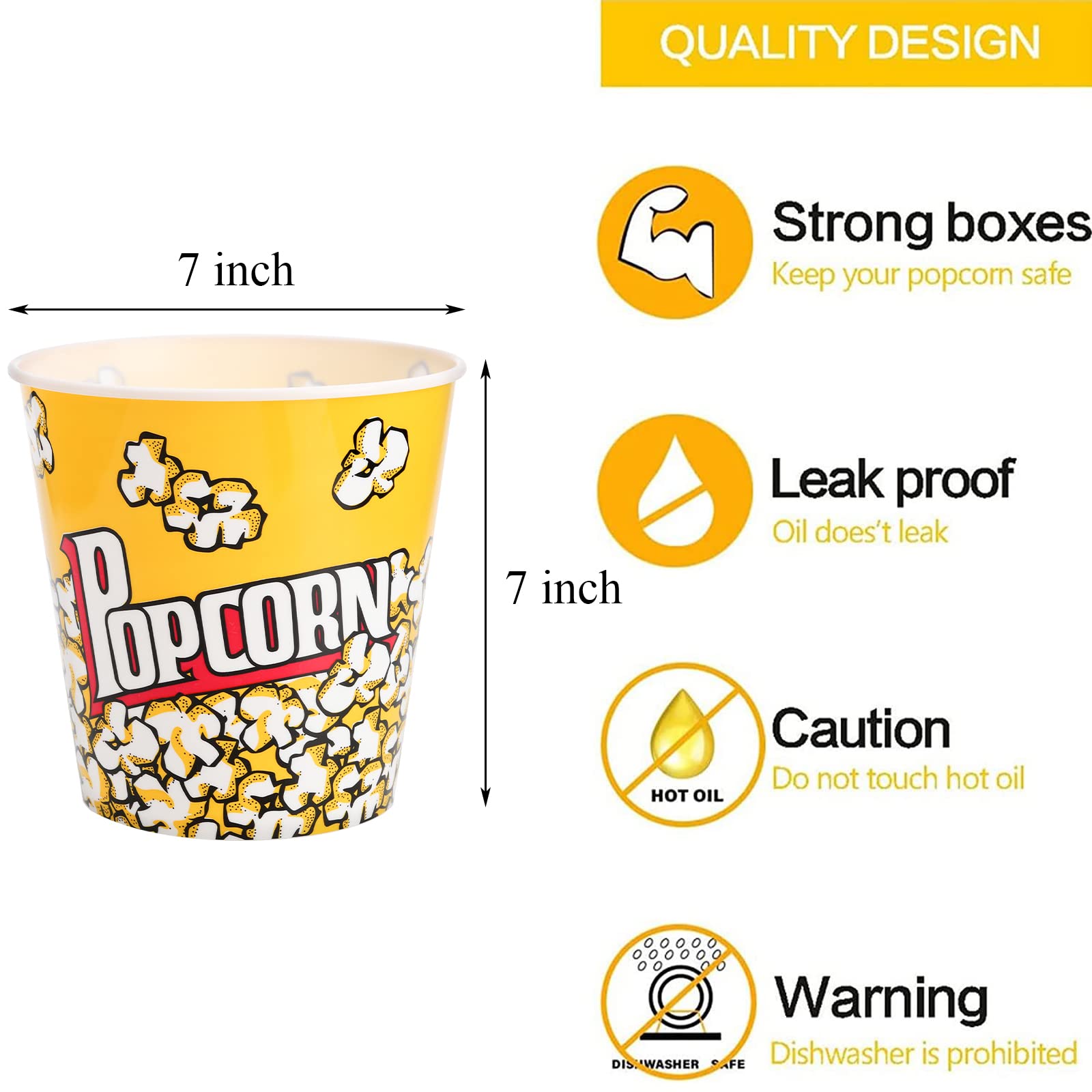 Tebery 12 Pack Plastic Popcorn Containers Reusable Popcorn Bucket Tub For Movie Night - 7 X 7 Inches