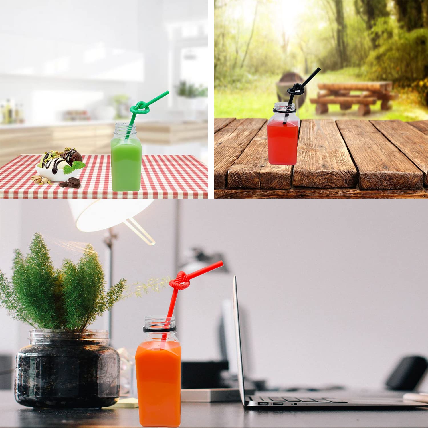 Myyzmy 3 Pcs 8 Ounce Plastic Juice Bottles, Reusable Bulk Beverage Containers For Juice, Milk And Other Beverages, White Lid