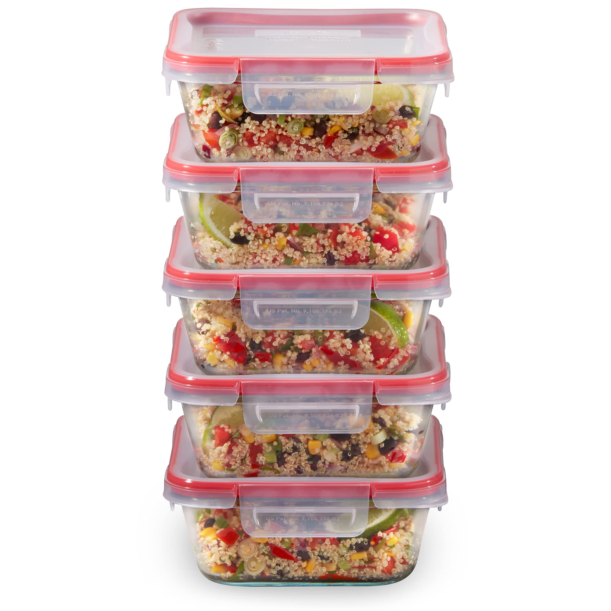 Pyrex Freshlock (5-Pack, 4 Cup) Glass Food Storage Containers Set, Airtight & Leakproof Locking Lids BPA-Free, Meal Prep Contain