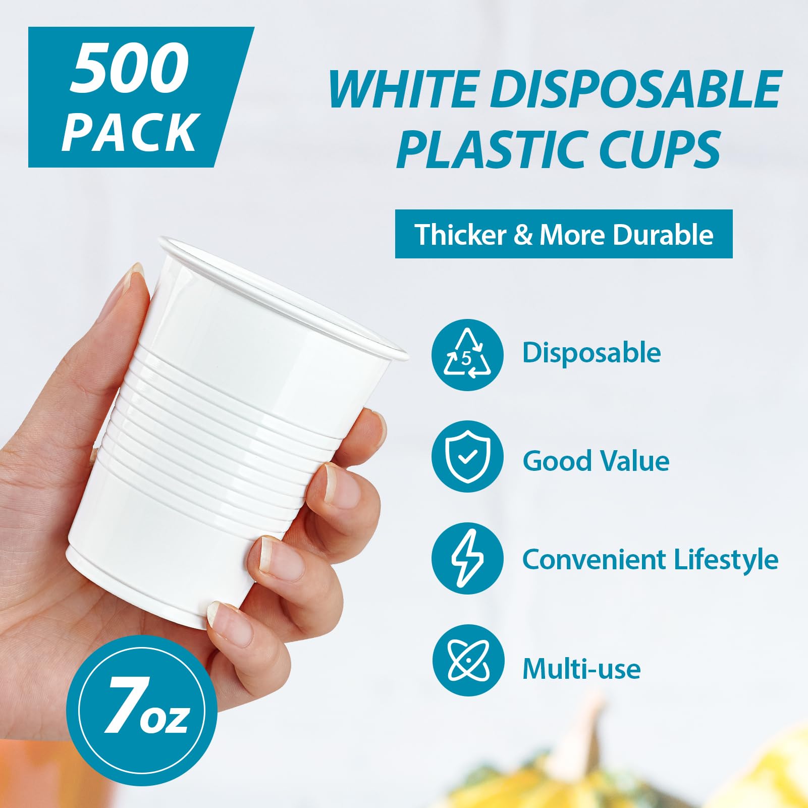 Lilymicky 500 Pack 7 Oz Disposable Plastic Cups, Drinking Cups, White Party Cups For Birthday Parties, Picnics, Ceremonies, And