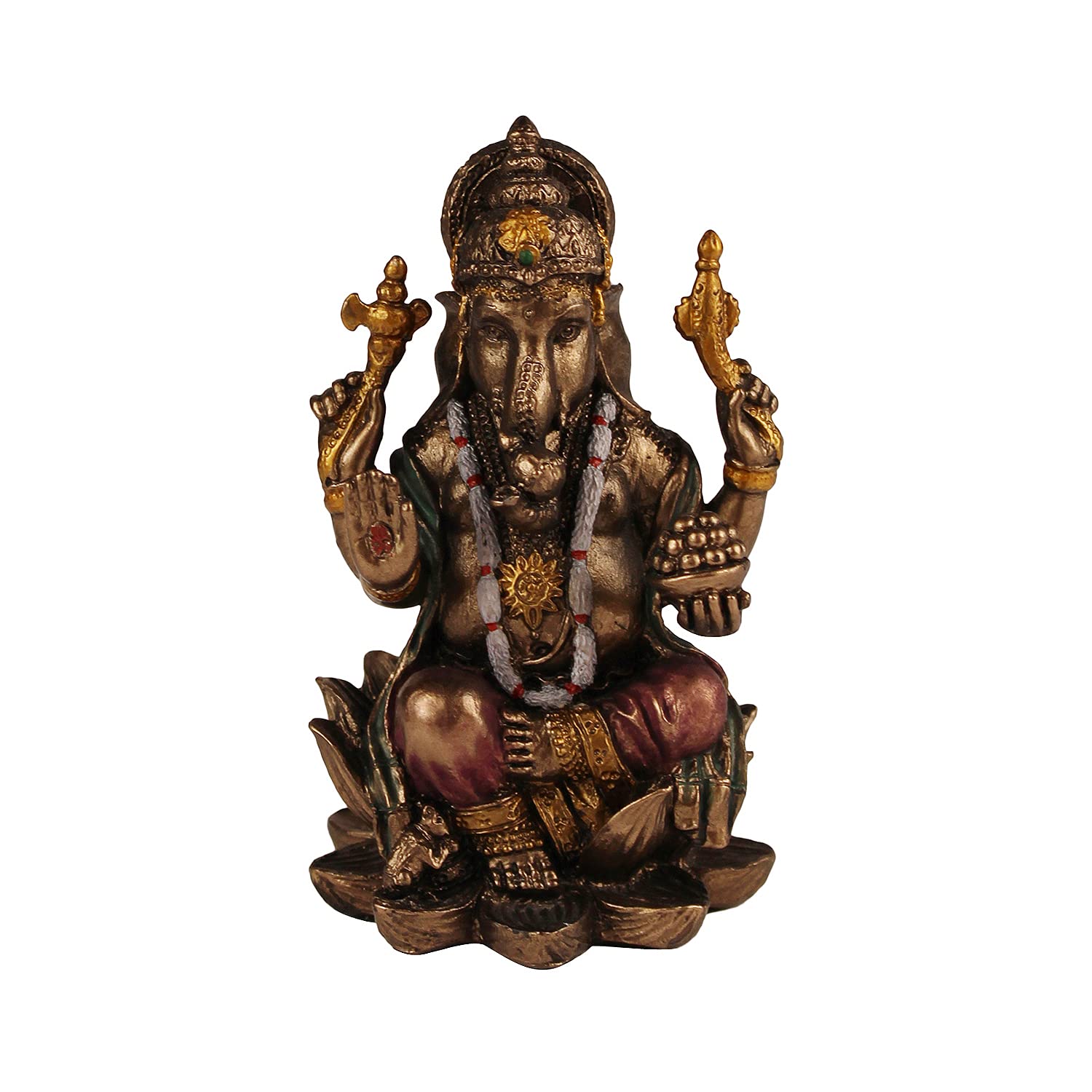 Kartique Resin Idol Ganesh Bhagwan Murti Sitting On Lotus Flower Murti For Car Dashboard Desk Multicolor Height 3.25 Inch