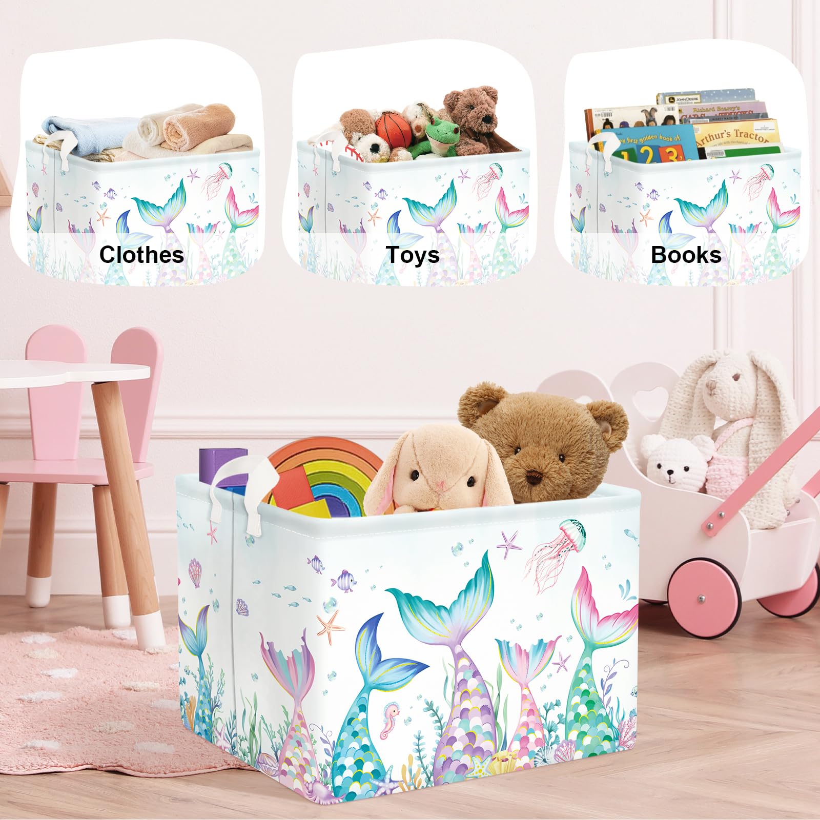 Huumonss Mermaid Tail Baby Laundry Hamper Collapsible Clothes Kids Storage Basket Large Girls Gift Toy Box Bin For Nursery Room,