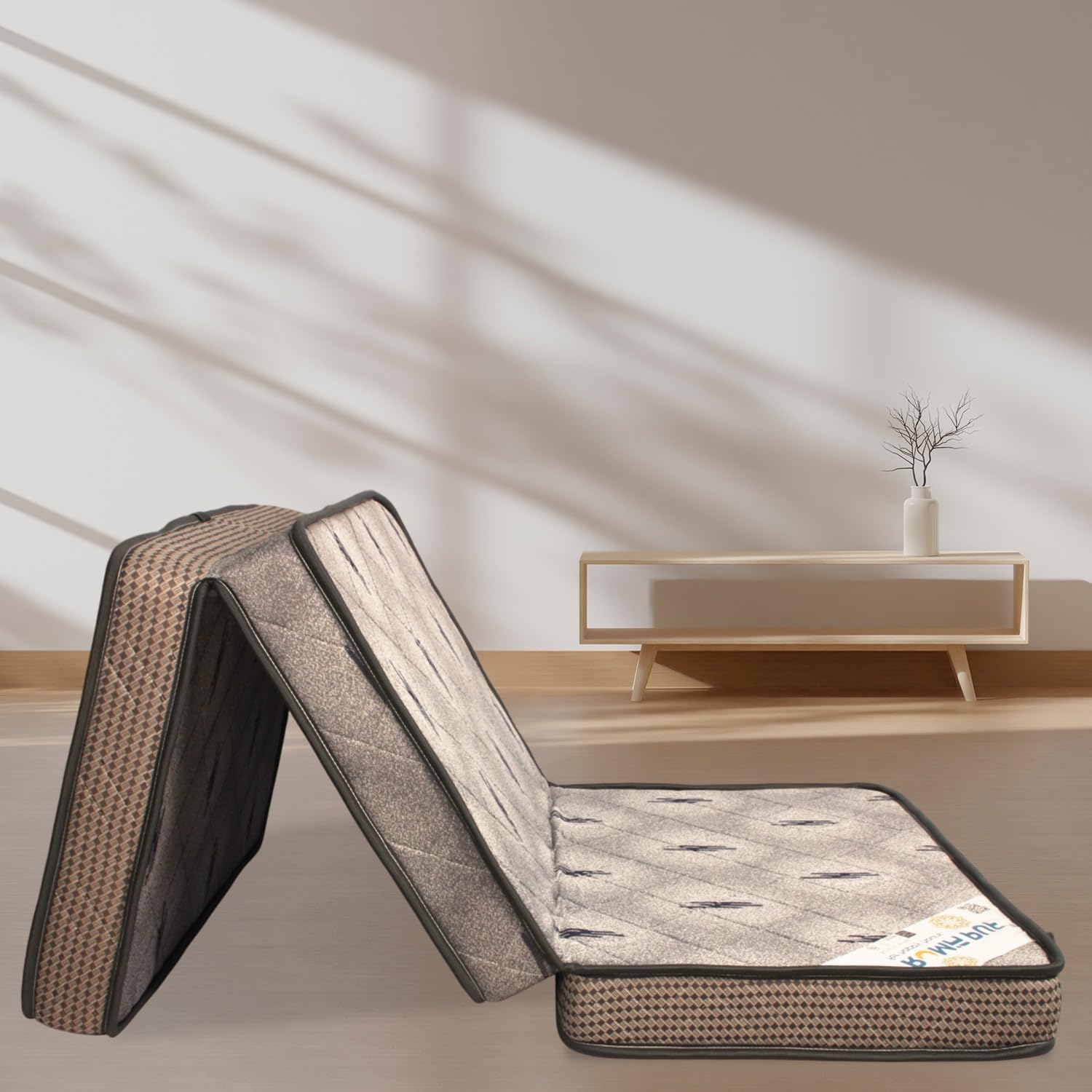 ROMA PUF TriFold HR Foam Mattress 75x30x3 Inch, Foldable Gray Sleeping Mat with Removable Cover, Floor Bed for Guest Travel Cam