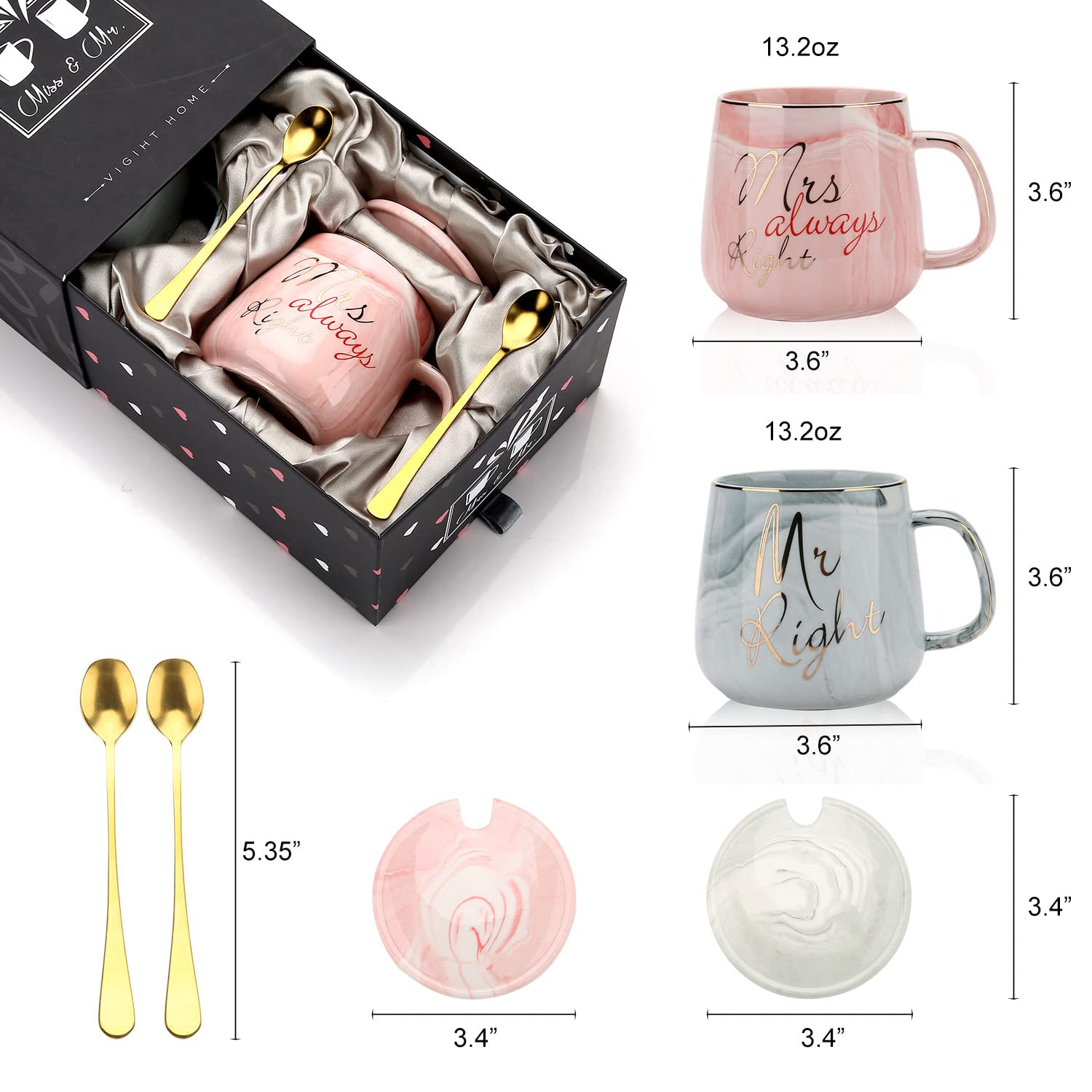 Mr Right Mrs Always Right Couple Coffee Mugs- Wedding Gifts Bridal Shower Anniversary Engagement Gifts For Couple - Bride And Gr