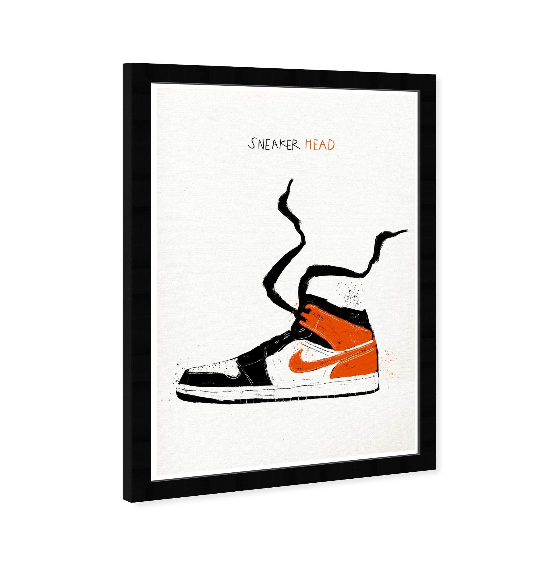 Wynwood Studio Basketball Sneakers Wall Art Street Style Home D  Cor Framed Poster Print Painting 'Sneaker Head Drawing' In Blac