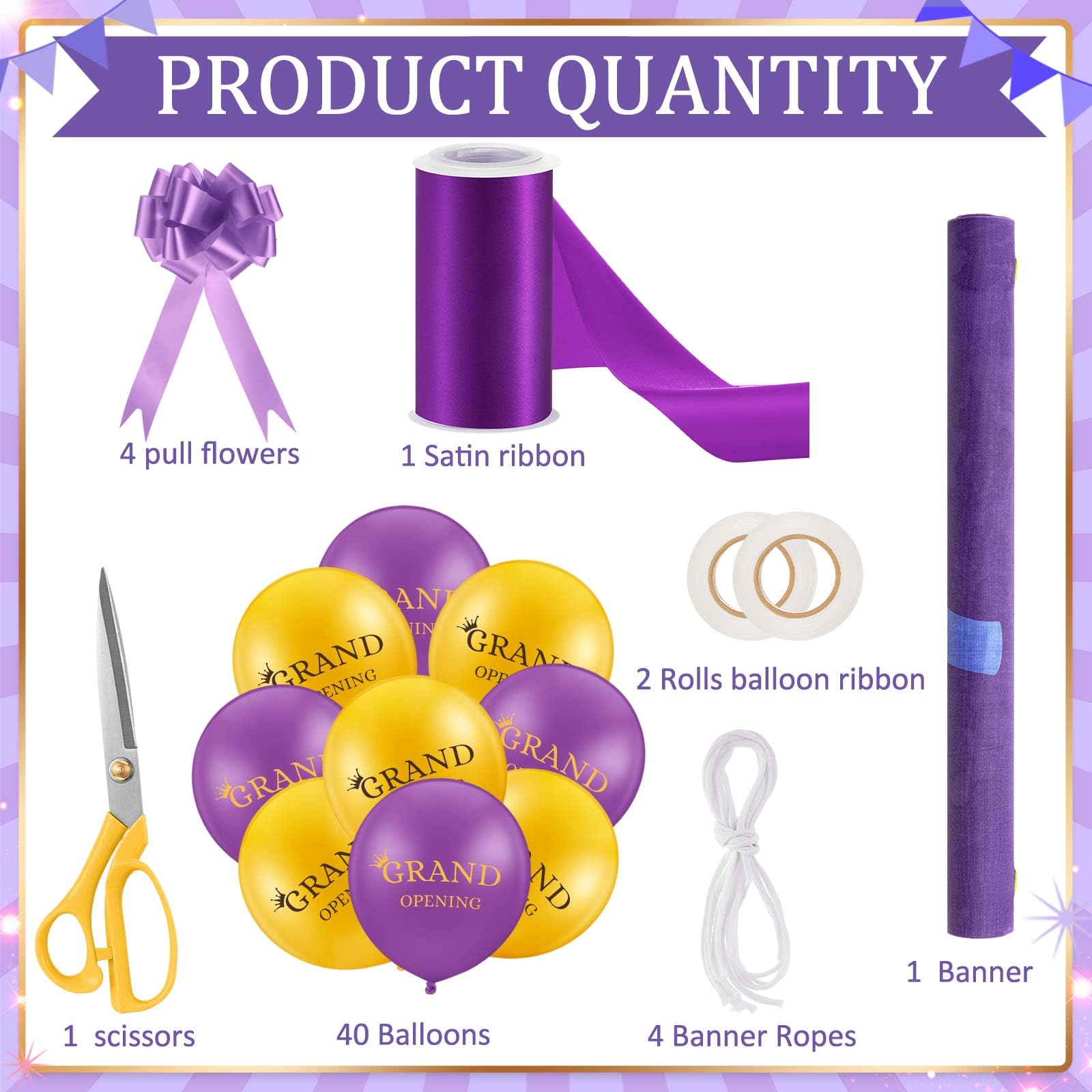 Mixweer Grand Opening Ribbon Cutting Ceremony Kit Grand Opening Banner Decorations with 10   Scissors 40 Pcs Balloons Satin Ribb