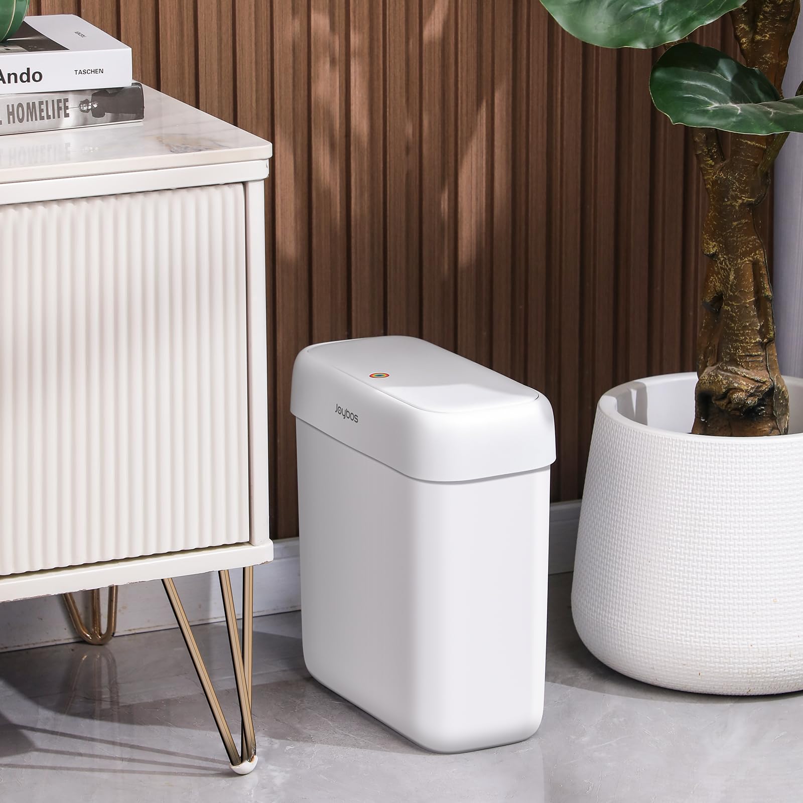 Joybos Bathroom Trash Can With Lid,3 Gallon Small Garbage Can With Press Top Lid,10L Dogproof Slim Plastic Narrow Trash Bin With