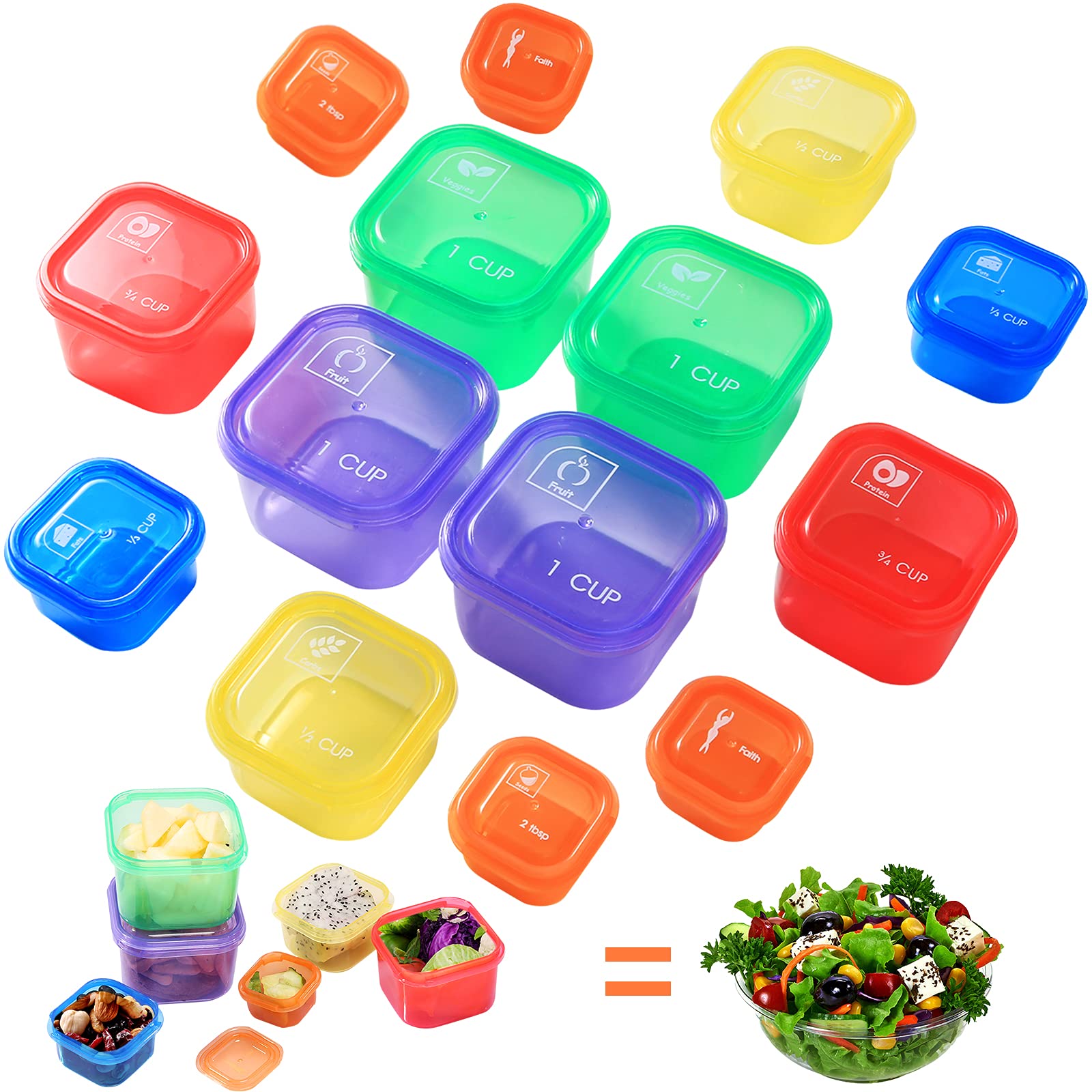 7Pcs Portion Control Container Kit,21 Day Fix Containers And Food Plan,Multi Color Coded Containers,Meal Prep System Storage Con