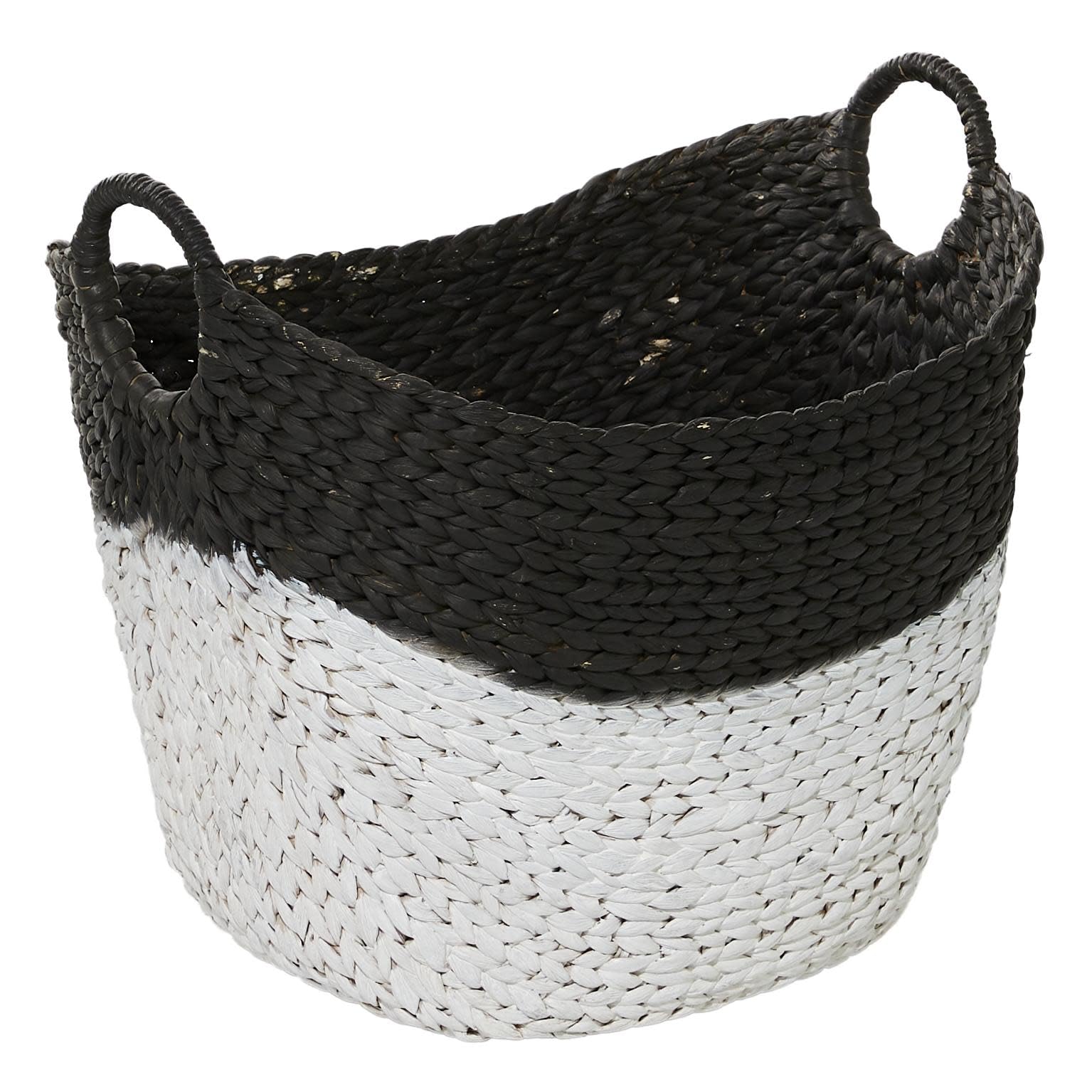 CosmoLiving by Cosmopolitan Seagrass Handmade Large Woven Storage Basket with Handles  22'' x 17'' x 19''  Black