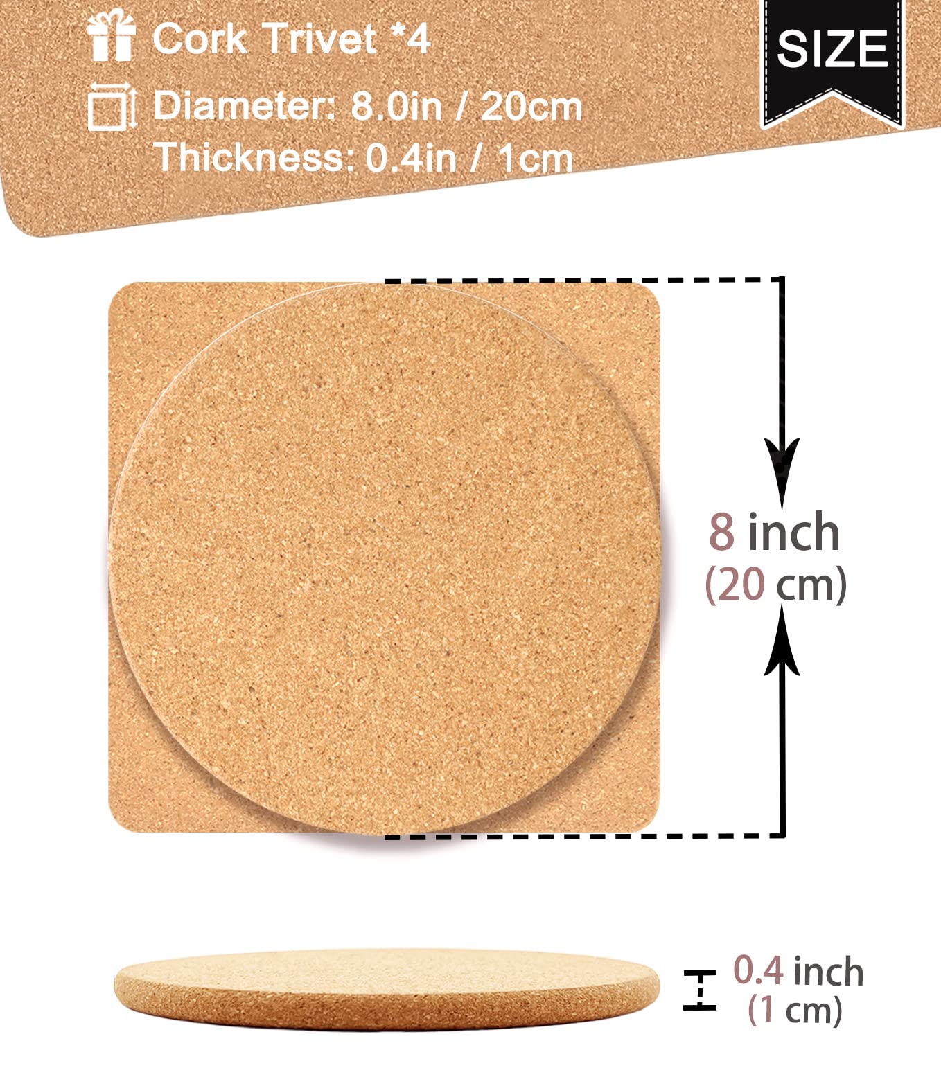 Kitlab Cork Trivet, High Density Fine Particle Thick Cork Trivets For Hot Dishes, 8 Inch Heat Resistant Cork Coaster, Cork Place