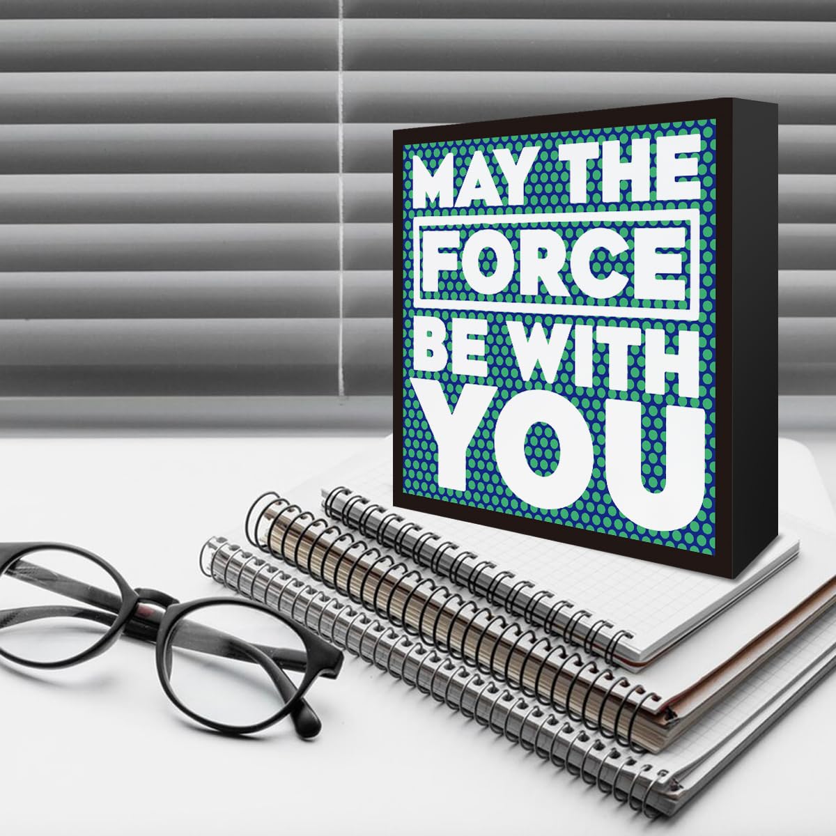 Funny Office Decor May The Force BE with You Wooden Box Sign Home Office Desk Decor for Men Women, Office Shelf Cubicle Table Wa