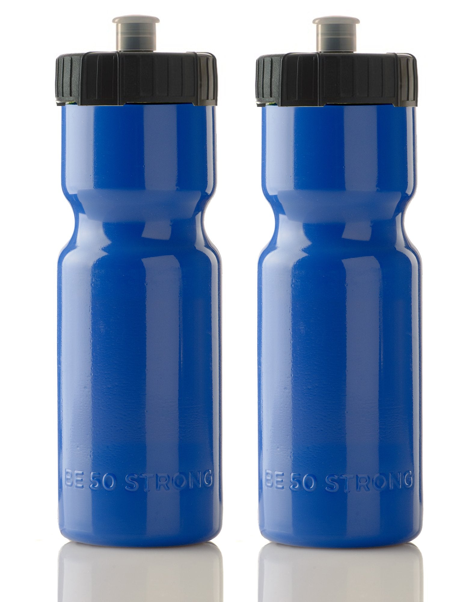 50 Strong Sports Squeeze Water Bottle 2 Pack - 22 Oz. Bpa Free Easy Open Push/Pull Cap - Usa Made (Blue/Black)