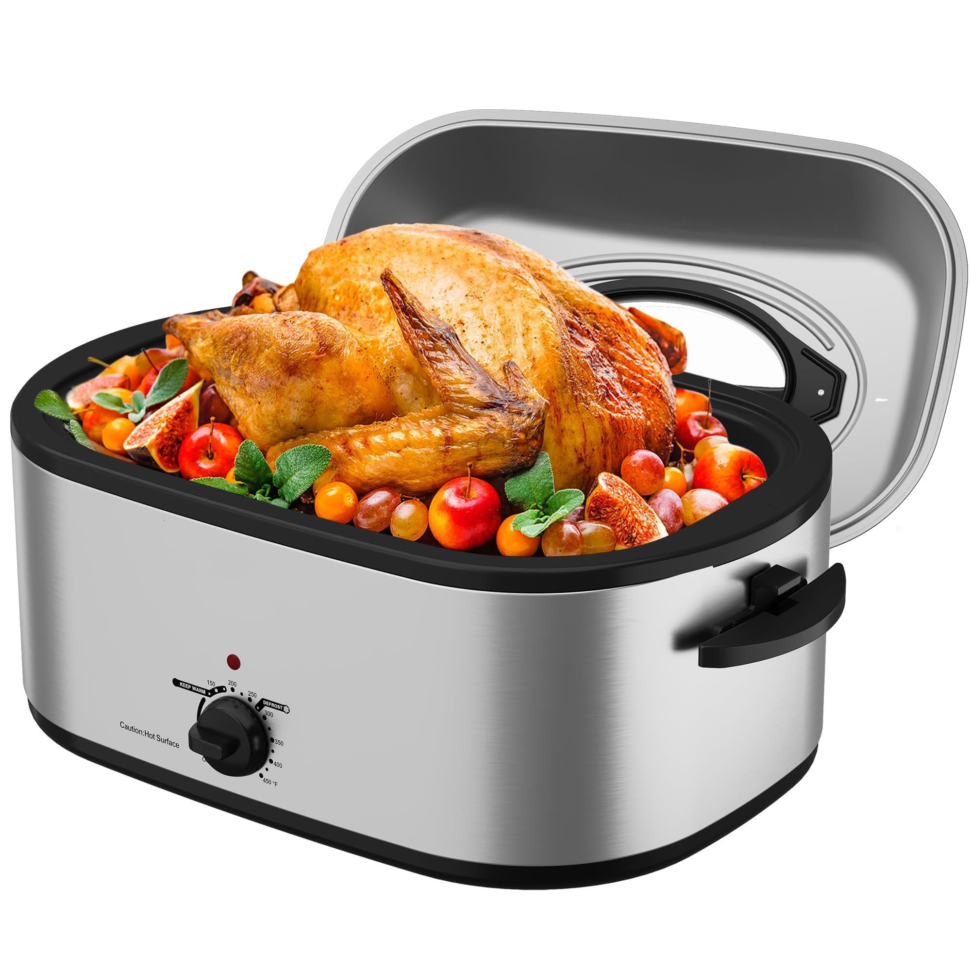 Sunvivi 26 Quart Roaster Oven, Electric Roaster Oven with Glass Lid, Turkey Roaster Oven Buffet with Self-Basting Lid, Removable