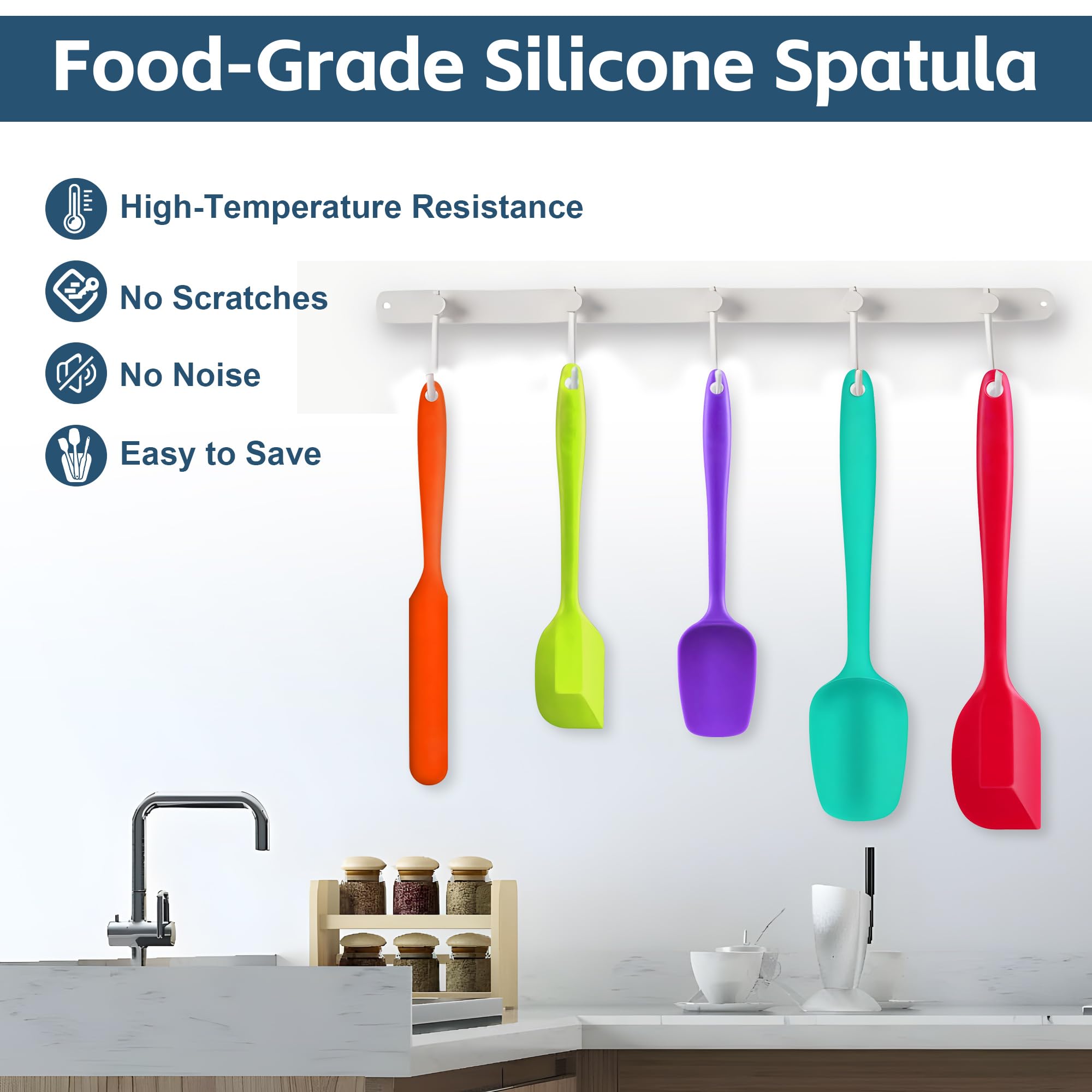 Spatulas Silicone Heat Resistant, Food Grade Rubber Spatula Set For Cooking, Baking, Stirring Heat Resistant 446F Spatulas For N