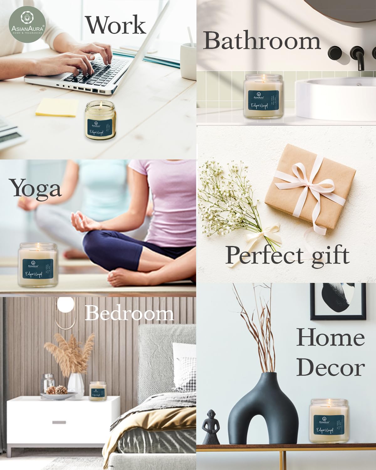 Asian Aura Scented Glass Jar Candle - 450g (Gross Wt.) - Eclipse Winged |36 Hours Burn Time |Smoke-Free Aroma Candle for Home Fr