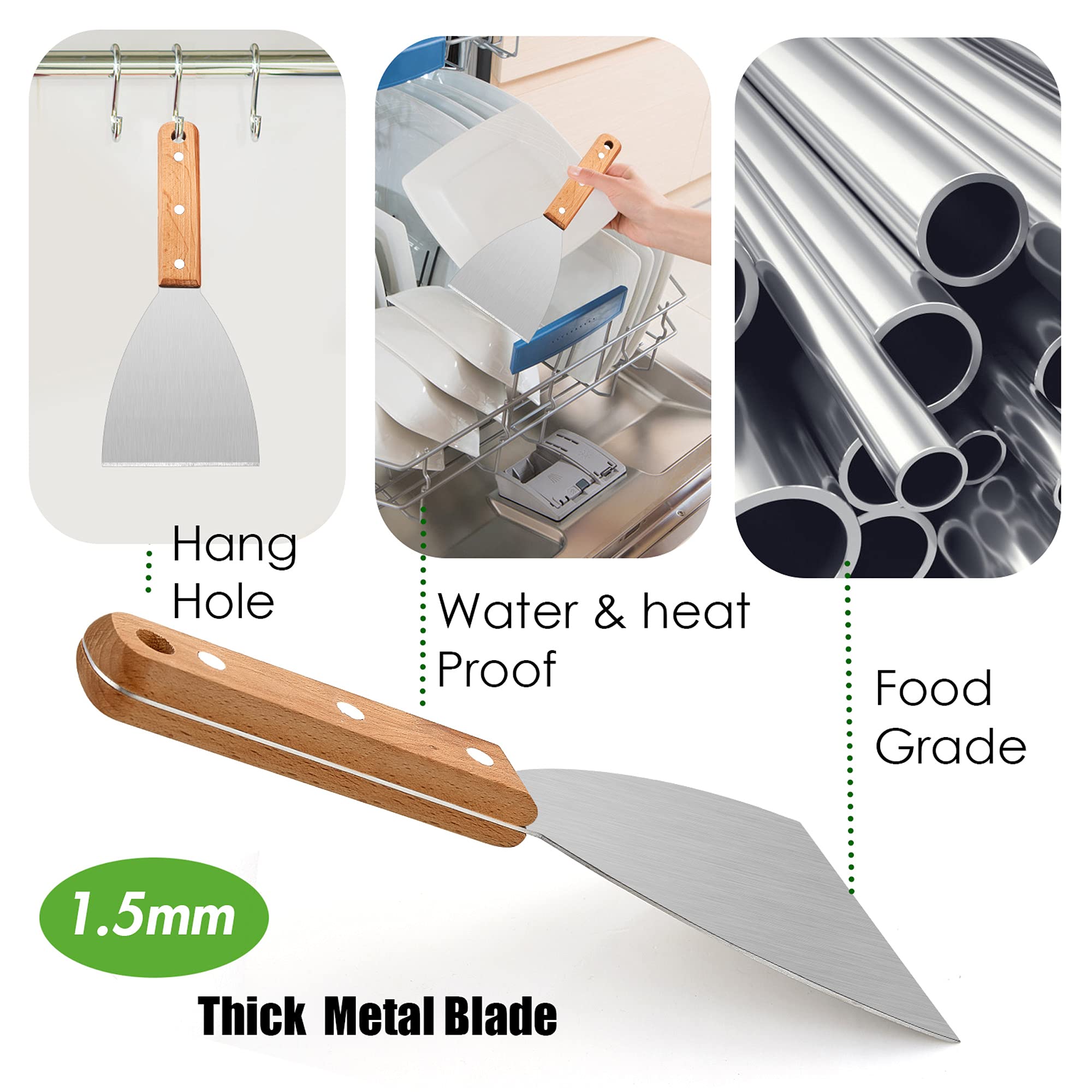 Leonyo Grill Griddle Scraper Set Of 2, Stainless Steel Metal Grill Scraper Tool For Flat Top Teppanyaki Bbq, Versatile Scraper F