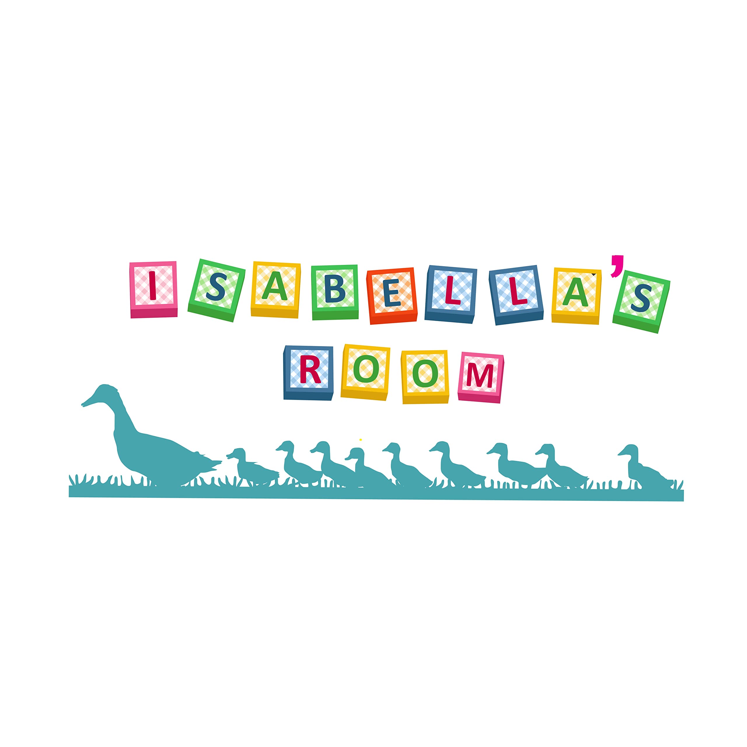 Ducks - Vinyl Kids Bedroom Mother Duck & Ducklings Silhouette Decoration Personalized Name Multicolored Alphabet Cube Toys Desig