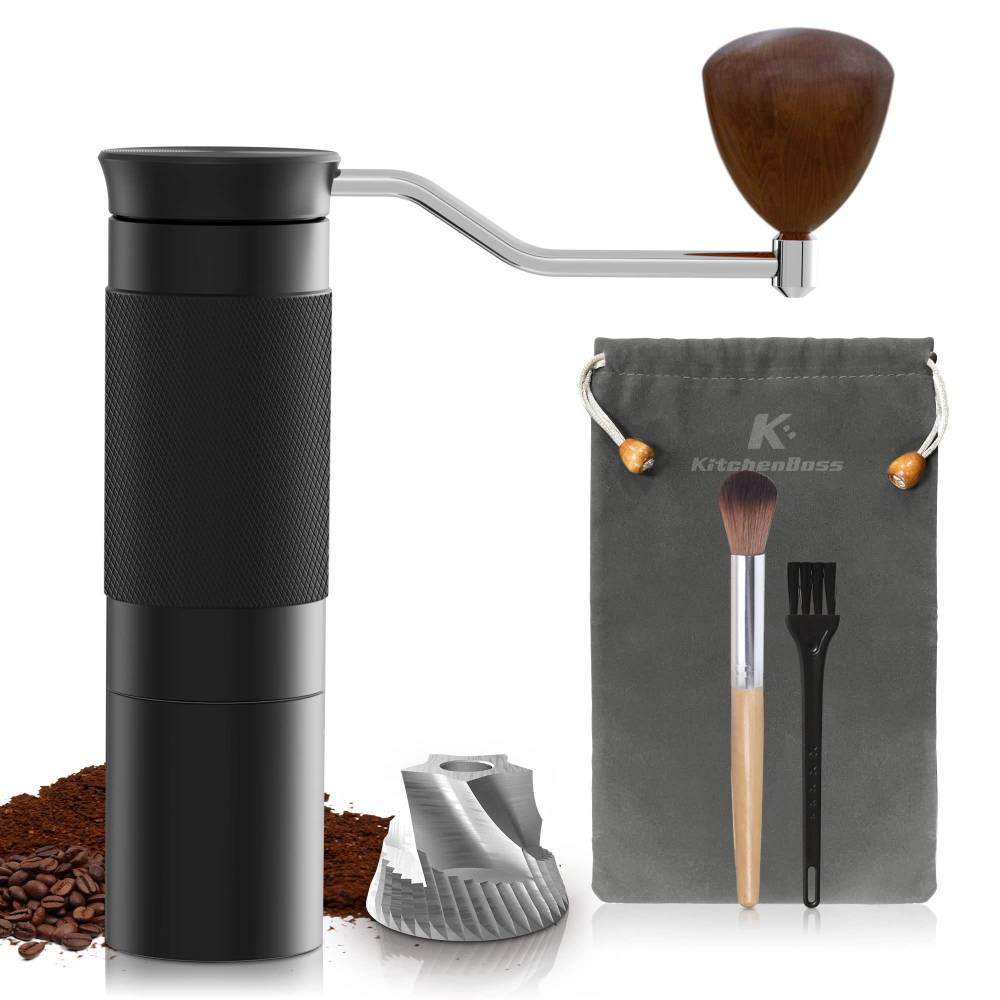 Kitchenboss Manual Coffee Bean Grinder: Coffee Hand Grinder 25G Capacity With Stainless Steel Conical Burr Coffee Grinders, Fine