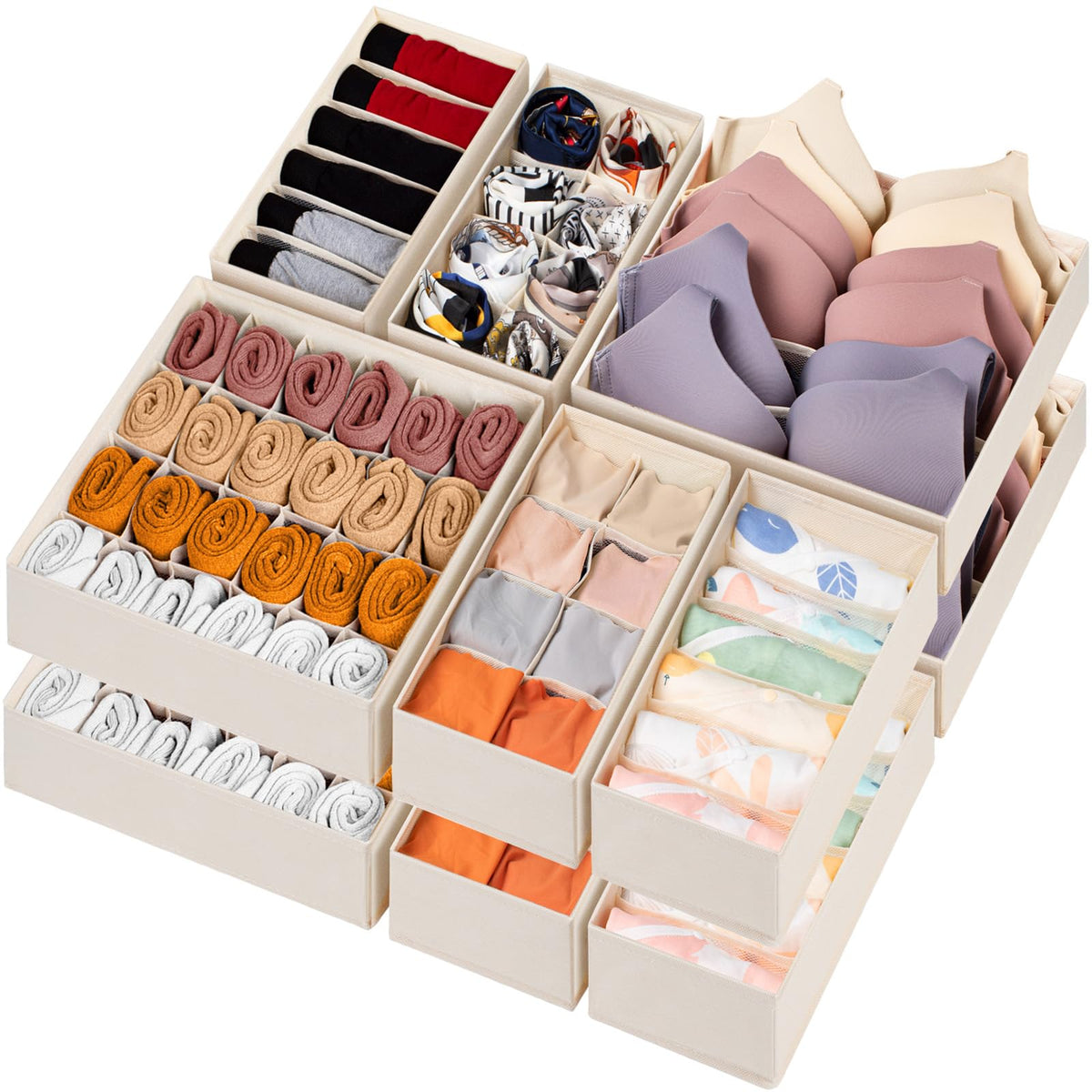 12 Pack Baby Clothes Organizer for Nursery, 116 Cells Fabric Foldable Dresser Closet Organizers and Storage Bins for Clothing, W