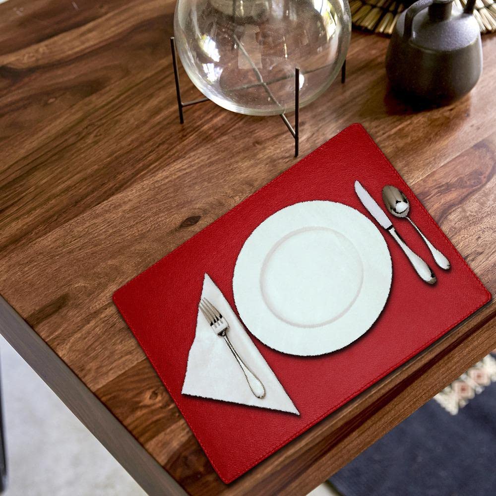 Faux Leather Placemats For Dinner Table - Pack Of 4 (Red (Plain))