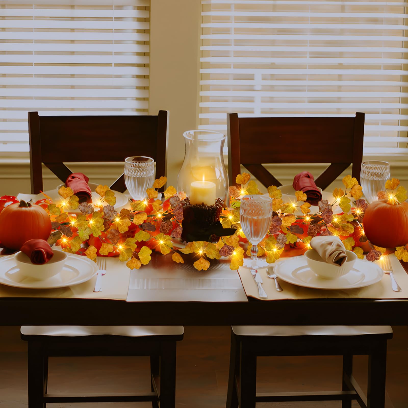 Ruidazon 6FT Fall Garland with Lights, Battery Operated Lighted Fall Leaves Garland Autumn Ginkgo Leaf Lights for Indoor Outdoor