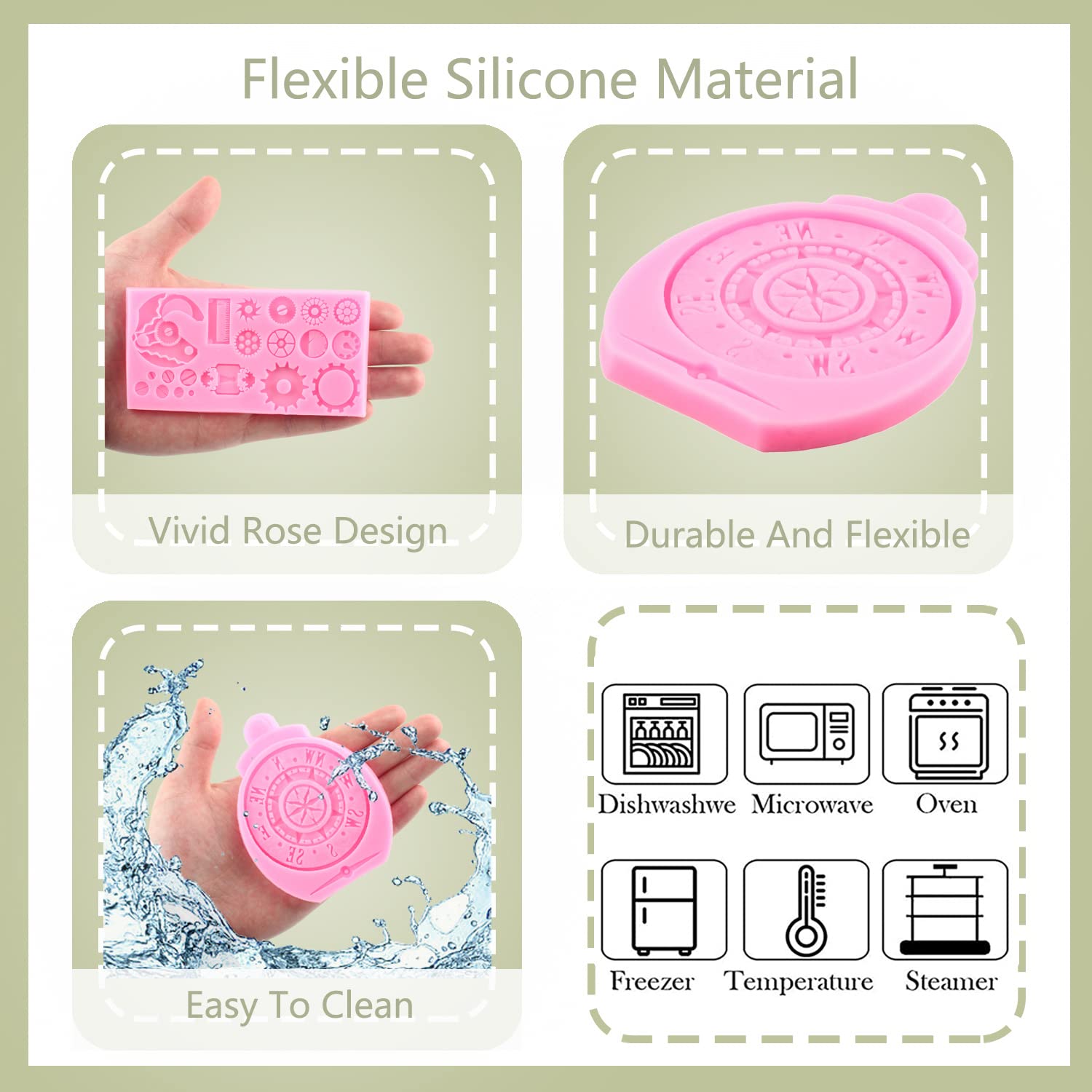 Zixiang Steampunk Gear Silicone Mold Compass Cogs Gears Teeth Fondant Molds For Steampunk Travel Themed Cake Decoration Chocolat