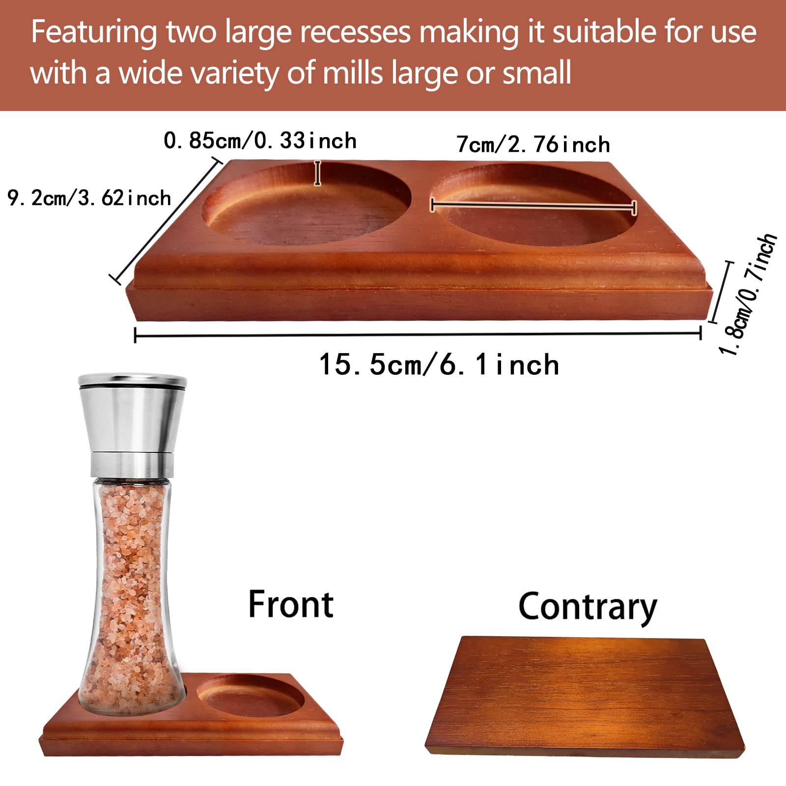 Salt and Pepper Mill Tray Oak Wood Tray Pepper Mill Holder & Rest(Inner Dia 7cm) fit many Mills & Shakers Salt & Pepper Grinder Accessories Kitchen Storage Holder Home Decoration Crafts
