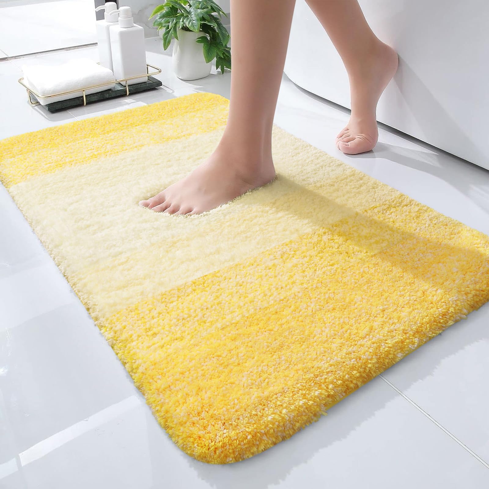 OLANLY Luxury Bathroom Rug Mat 24x16  Extra Soft and Absorbent Microfiber Bath Rugs  Non-Slip Plush Shaggy Bath Carpet  Machine Wash Dry  Bath Mats for Bathroom Floor  Tub and Shower  Yellow