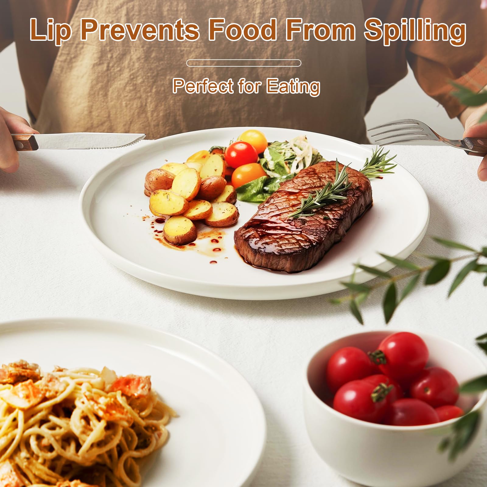 Jassceram 10.5 Inch White Dinner Plates Set Of 6, Ceramic Round Plates For Kitchen Or Restaurant, Modern Dish Set Daily Use - Mi