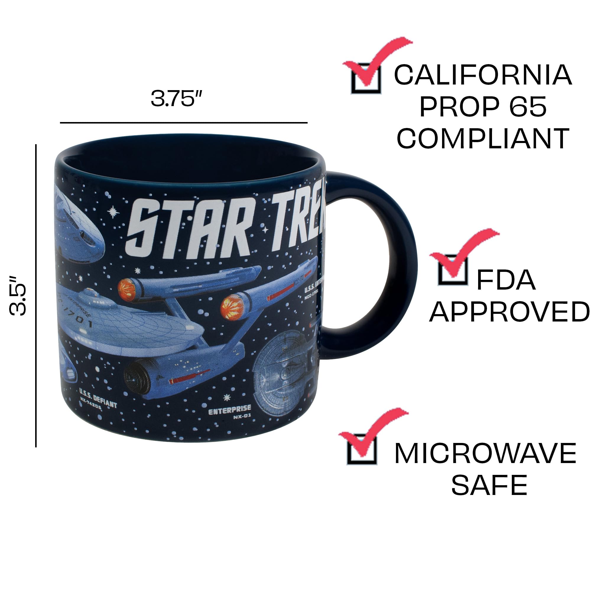 Star Trek - Starships of Star Trek Coffee Mug - Different Star Ships as well as Their Captains - Comes in a Fun Gift Box