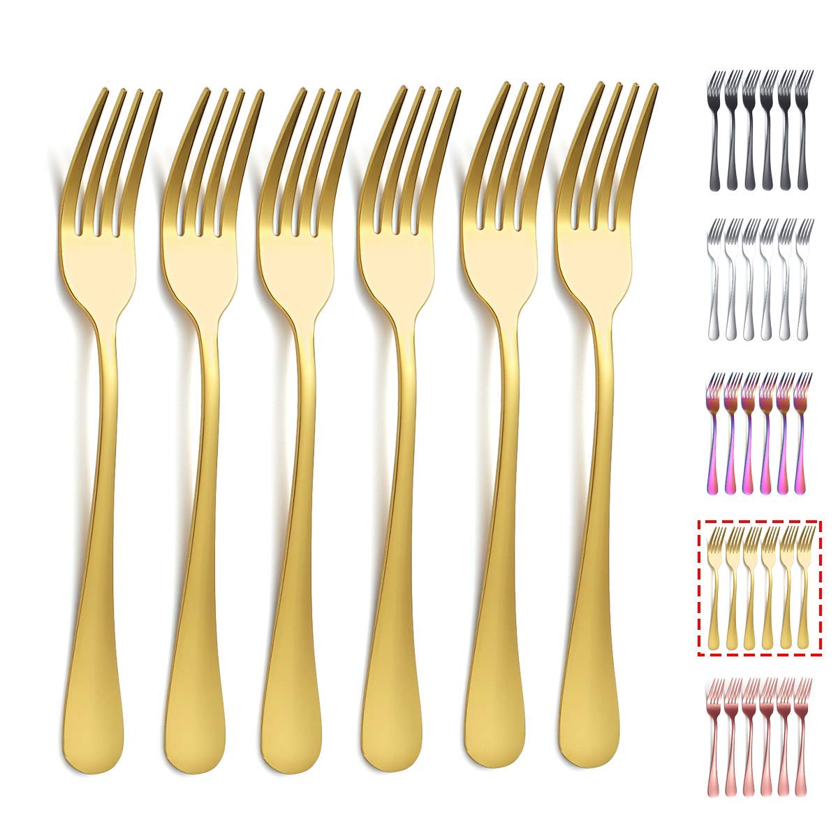 Kyraton Gold Dinner Fork 6 Pieces, Stainless Steel 8.17 Inch Forks Gold Titanium Plating Wedding Silverware, Gold Forks Set Of 6