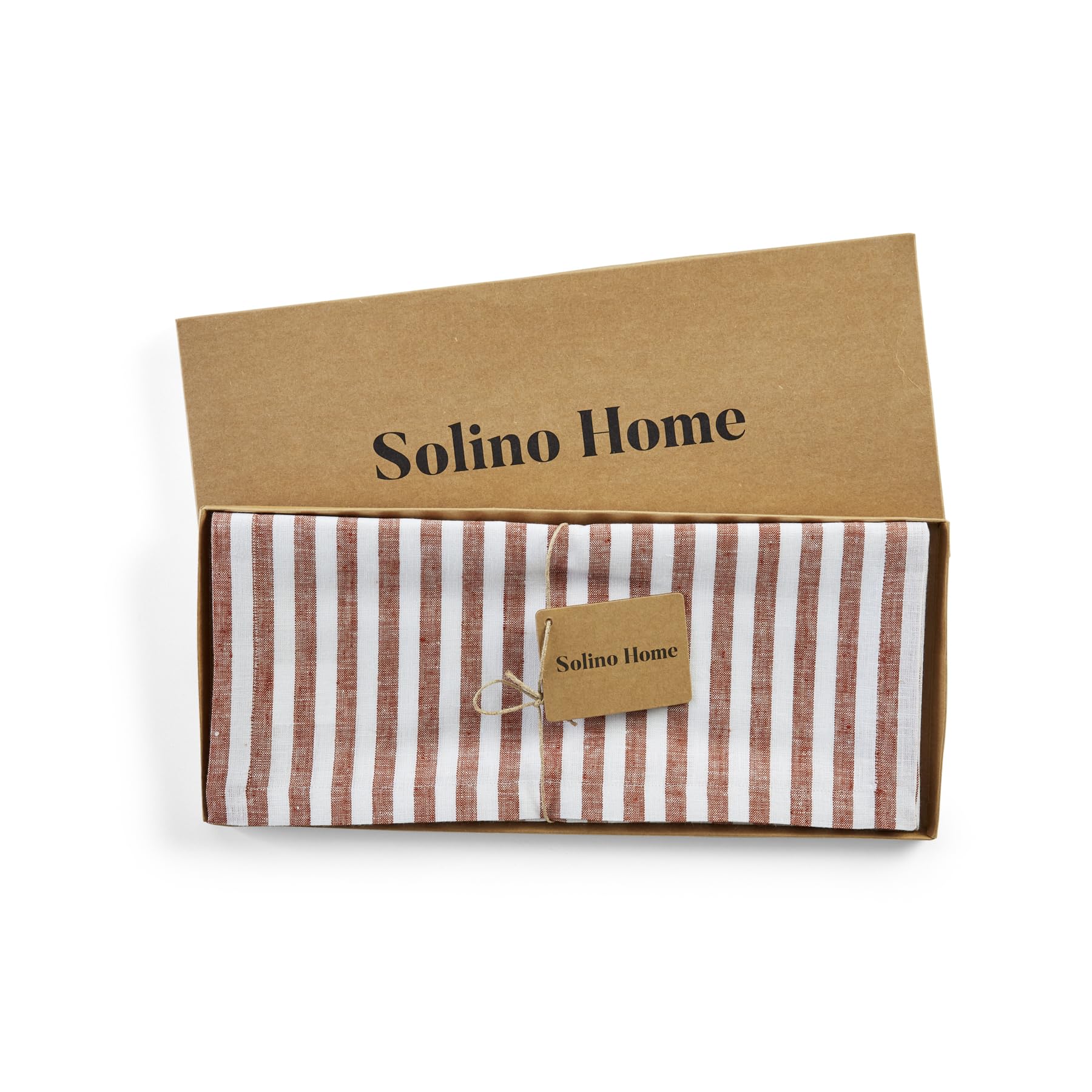 Solino Home Stripe Linen Table Runner 36 Inch - 100% Pure Linen Cinnamon And White Short Table Runner 14 X 36 Inch Ideal For Dre