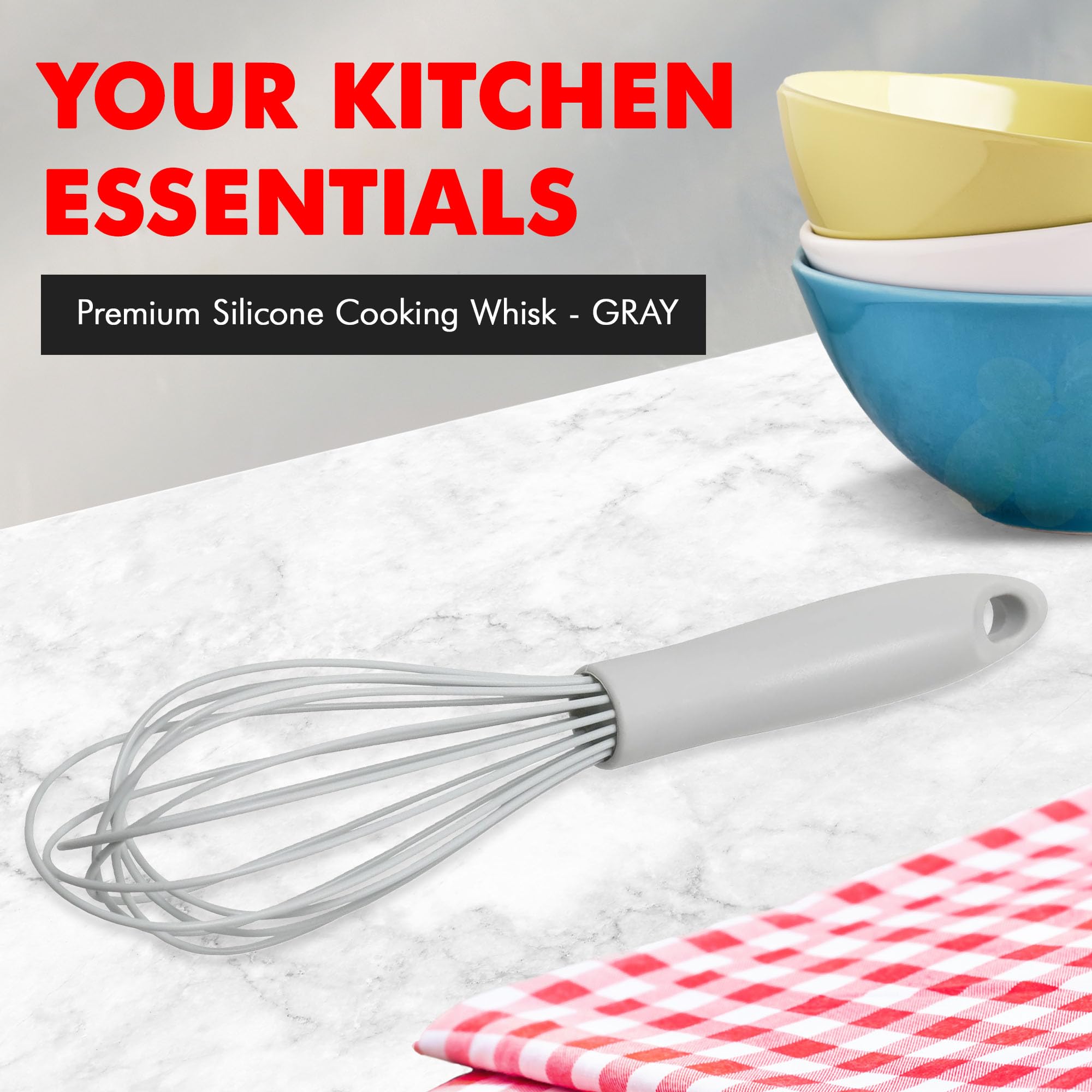 Chef Craft Premium Silicone Wire Cooking Whisk, 10.5 Inch, Gray