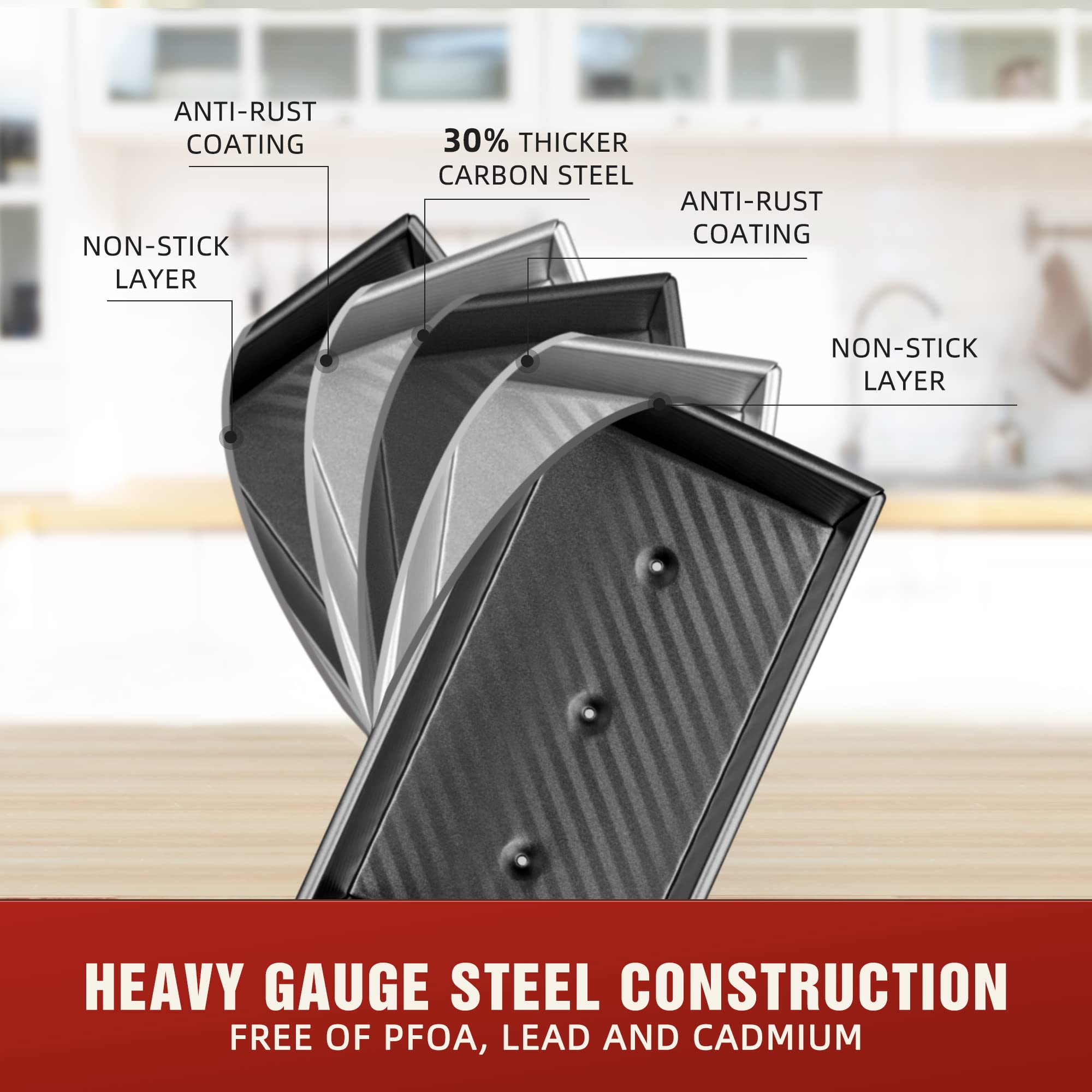 Kitessensu Carbon Steel Pullman Loaf Pan With Lid, 1 Lb Dough Capacity, Black, Non-Stick, Bread And Toast