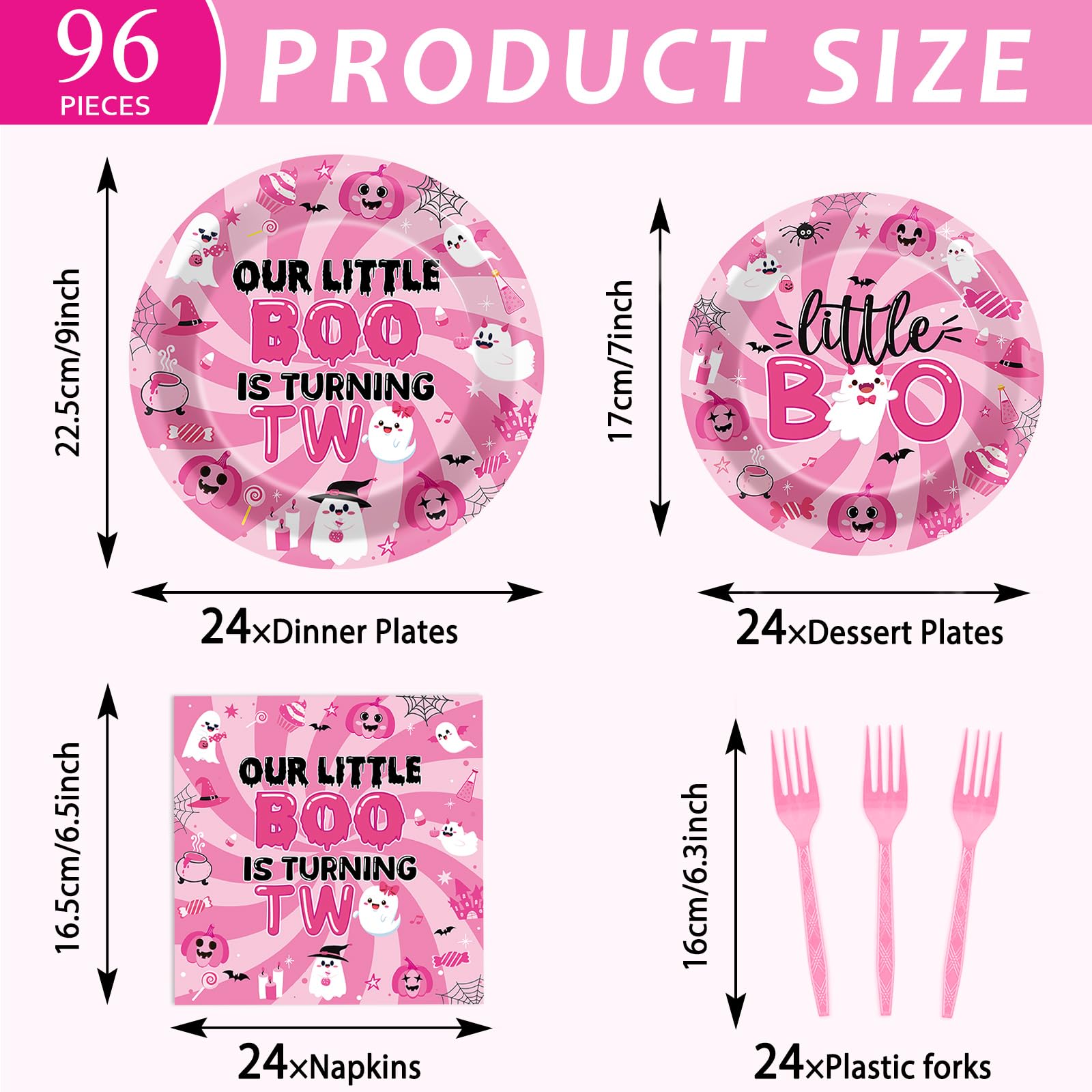 96Pcs Halloween Pink Ghost Party Supplies Boo 2Nd Birthday Paper Plates Napkins Our Little Boo Is Turning Two Party Decoration S