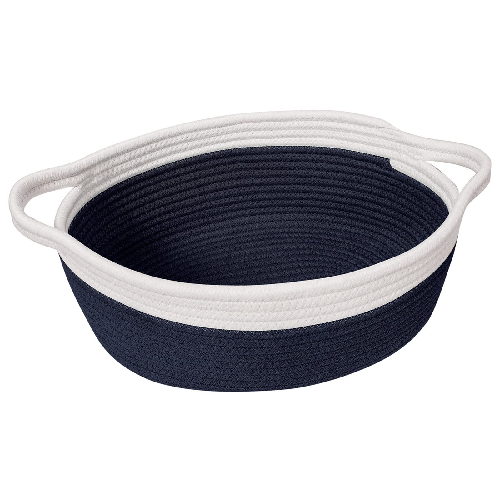 Goodpick Small Woven Basket Cute Navy Blue Rope Basket Cotton Basket Woven Storage Basket Cat Toy Basket Nursery Basket With Han