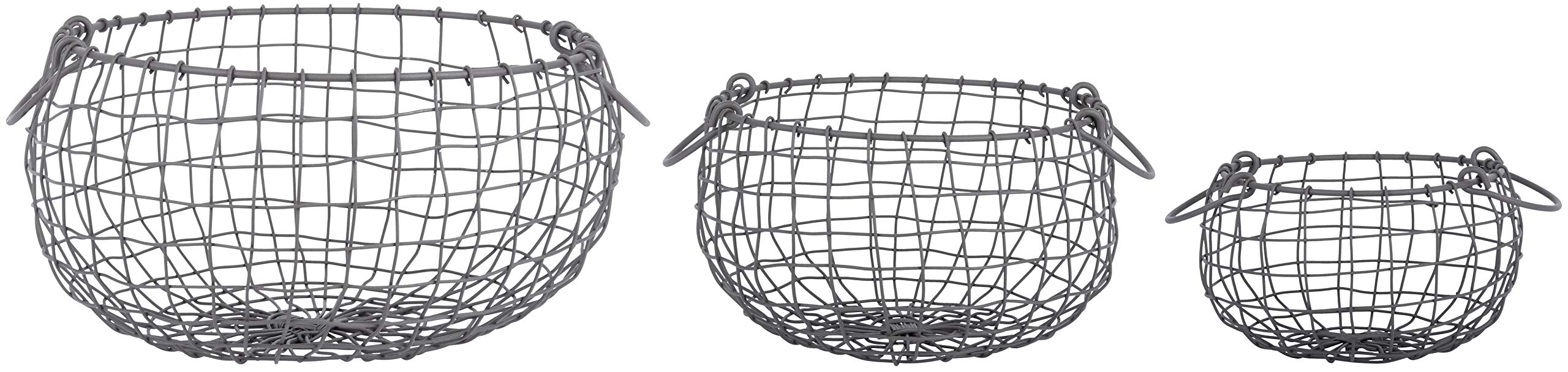 Esschert Design Set Of 3 Bellied Shape Wire Baskets With Handles-Small, Black
