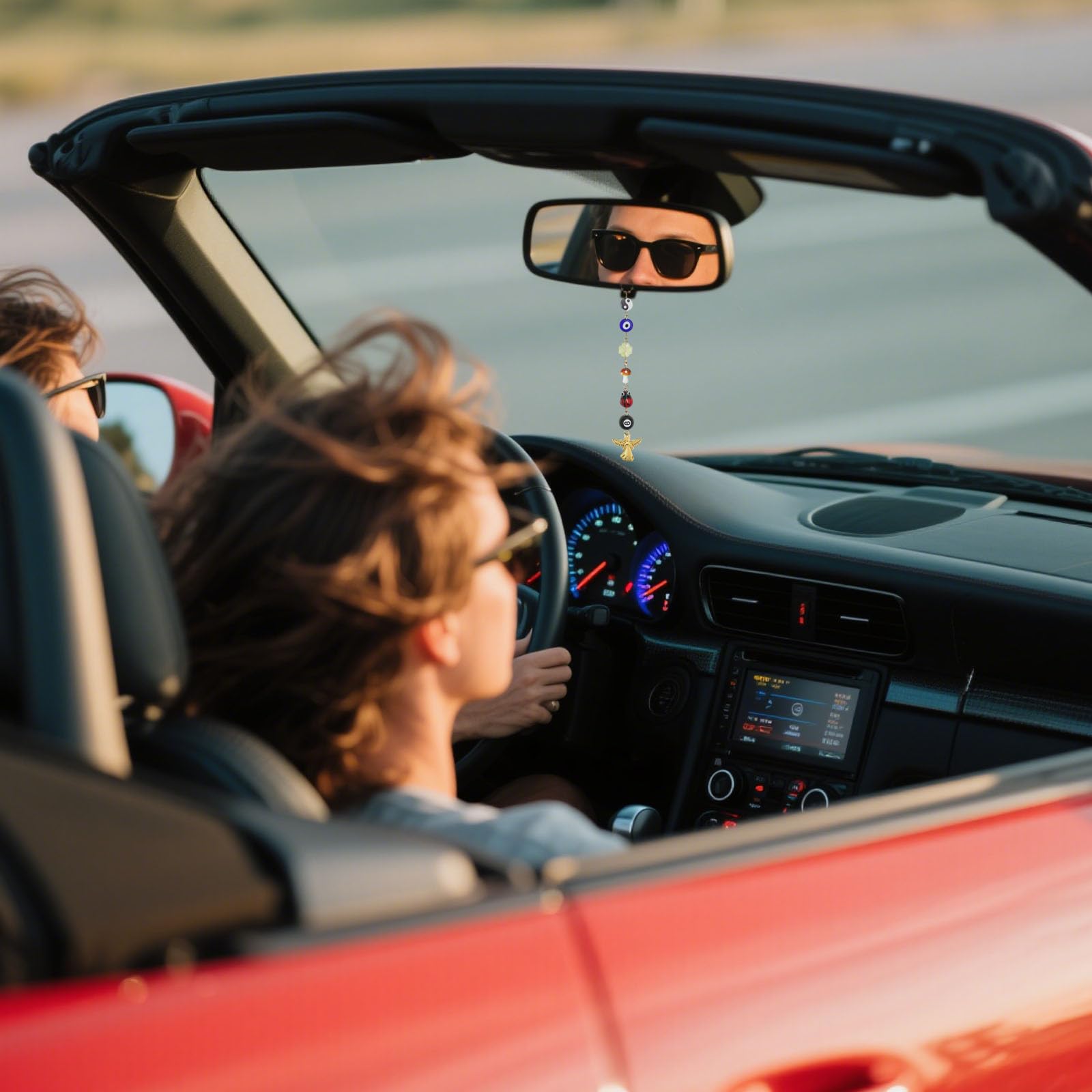 2pcs Car Rear View Mirror Hanging Accessories Cross Angel Evil Eye Charm Ladybug 8 Ball Mushroom Four Leaf Clover Yin Yang Symbo