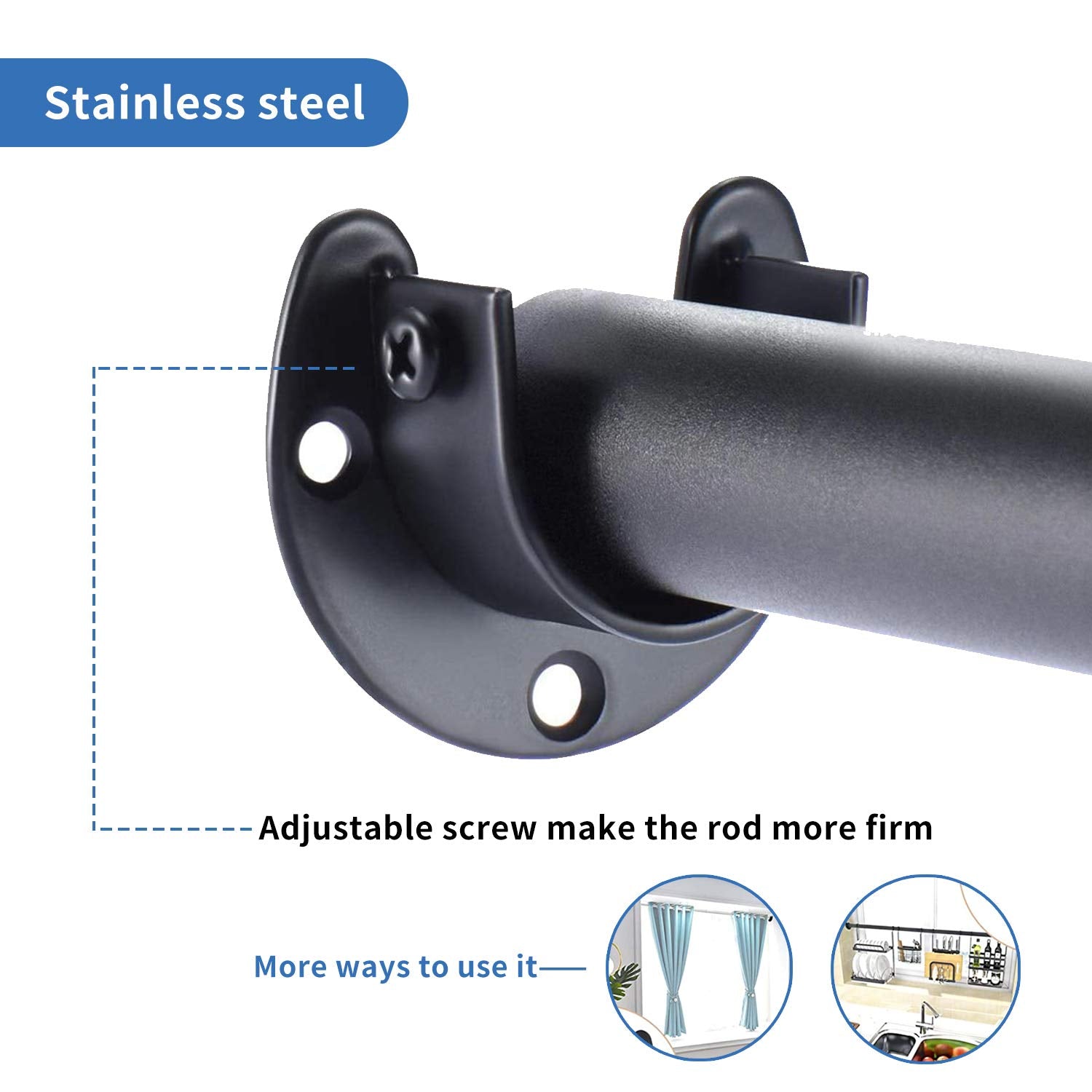 Stainless Steel Closet Rod Bracket, 1-1/2 Inch Diameter Closet Rod Holder 2 Pcs, Heavy Duty Curtain Rod Holder, Black Closet Rod