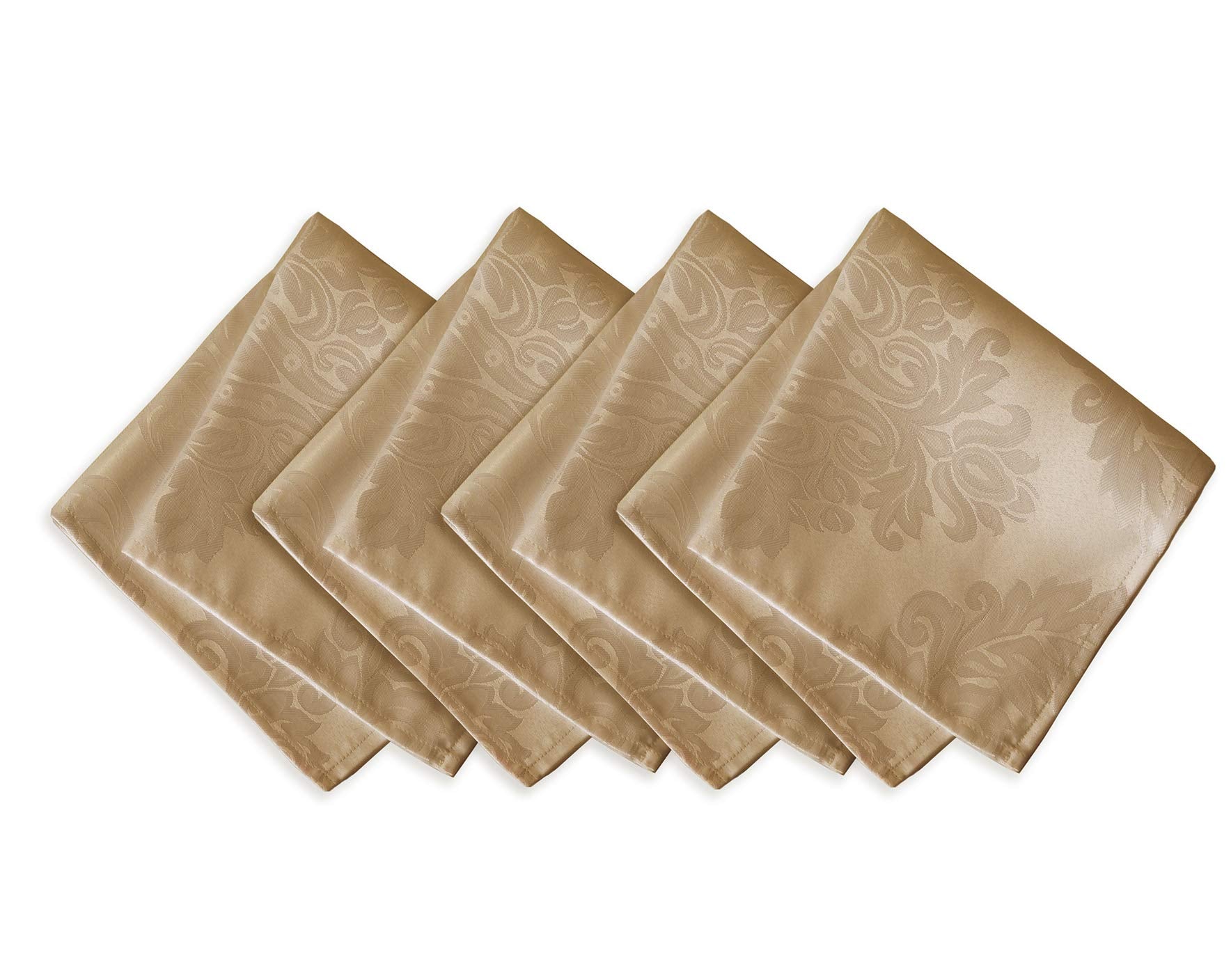 Newbridge Barcelona Luxury Damask Fabric   100% Polyester  No Iron  Soil Resistant Dining Room  Party Banquet and Holiday Tablecloth  52 Inch x 52 Inch Square  Golden Beige