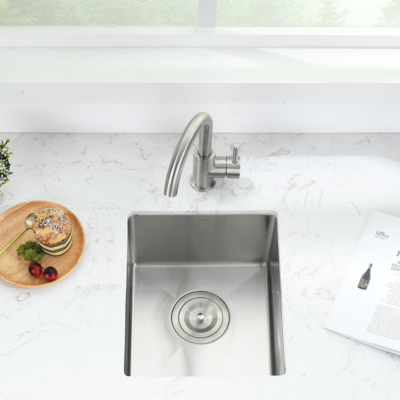 Bar Sink - Pepo 13 X 15 Inch Undermount Kitchen Sink, 16 Gauge Stainless Steel Single Bowl Small Kitchen Sinks, High-End Handmad