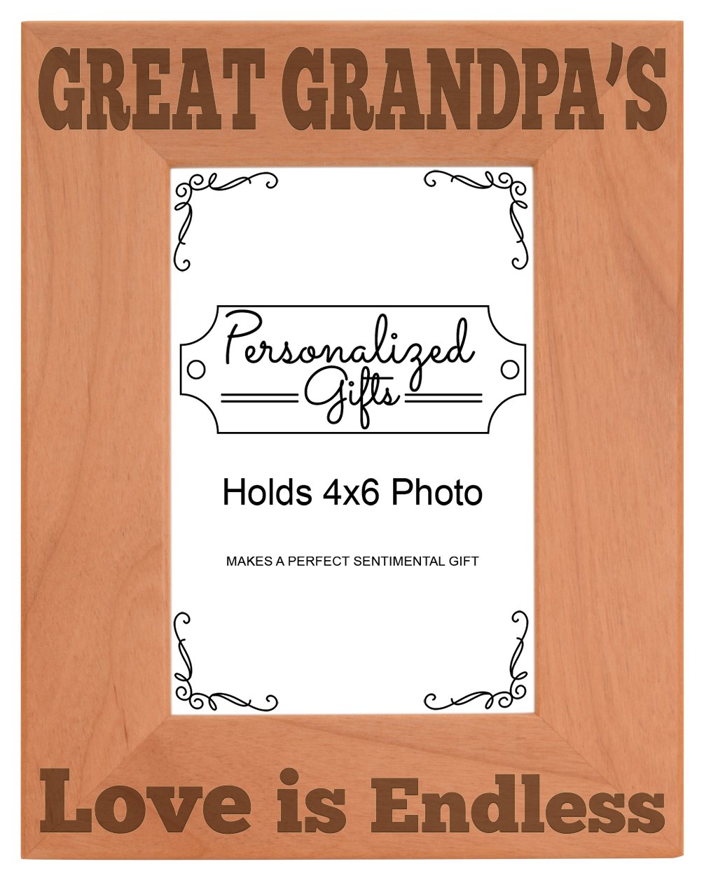 ThisWear Fathers Day Gift Great Grandpas Love Natural Wood Engraved 4x6 Portrait Picture Frame Wood