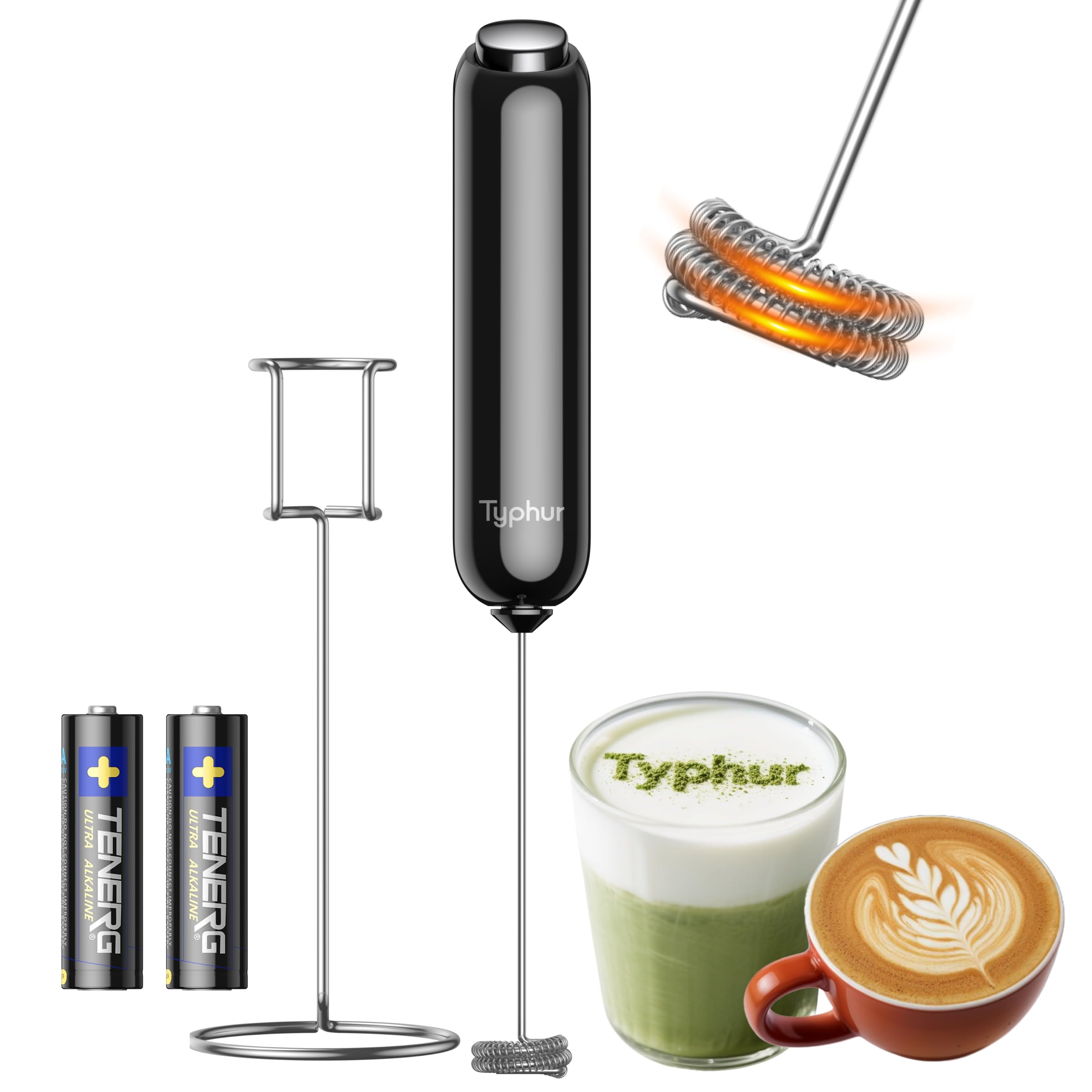 InstaWhisk Milk Frother with Variable Speed, Battery Operated Handheld Coffee Foam Frother Wand, Electric Drink Mixer with Stand