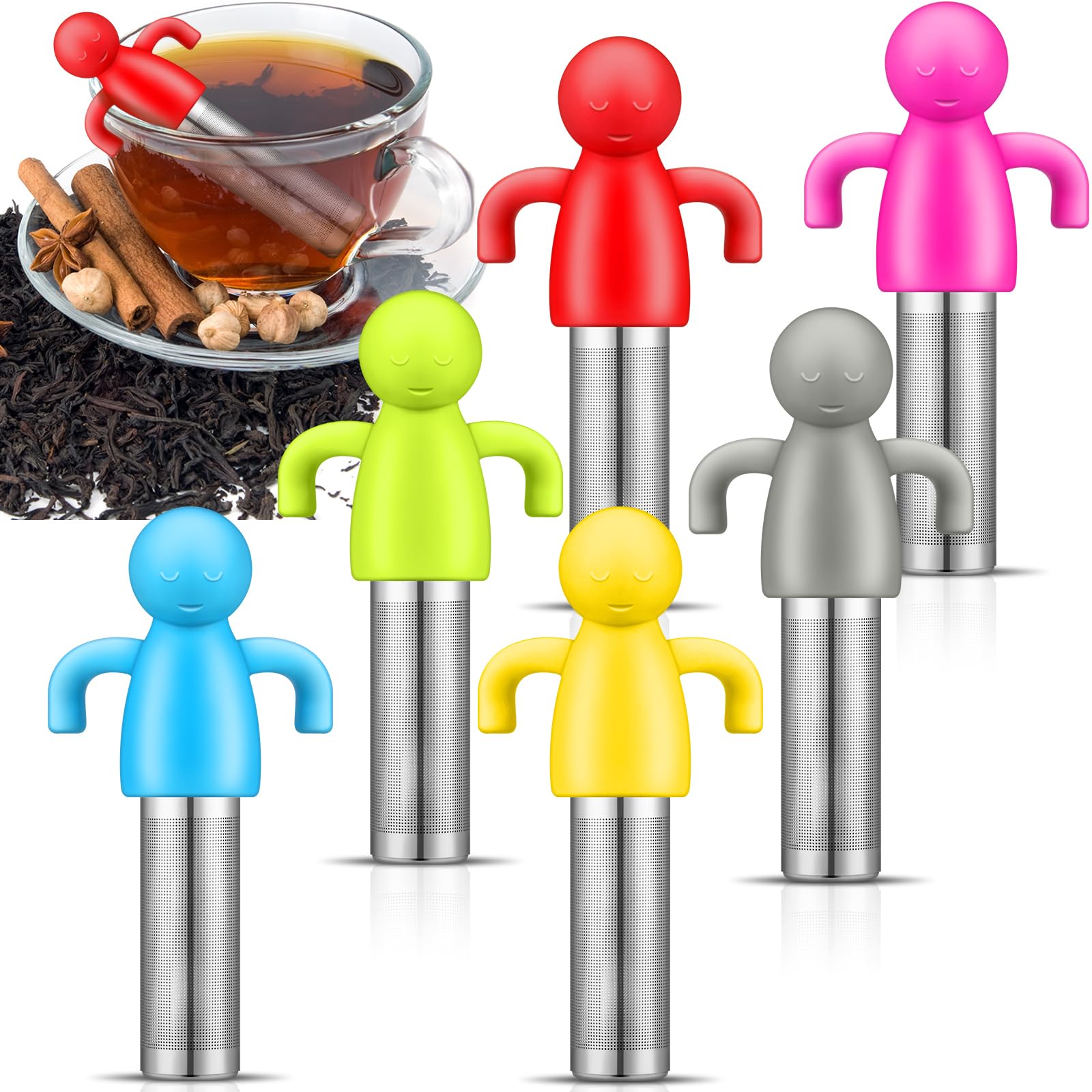 Set Of 6 Silicone Tea Infuser Filter Loose Leaf Tea Steeper Flower Tea Strainer Spoon Stainless Steel Loose Leaf Tea Ball Handle