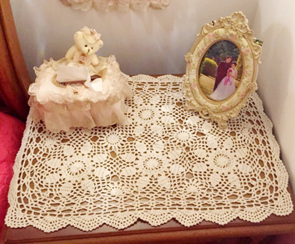 Laivigo Handmade Crochet Lace Table Cloth Doilies Doily,Rectangle,20 X 28 Inch,White