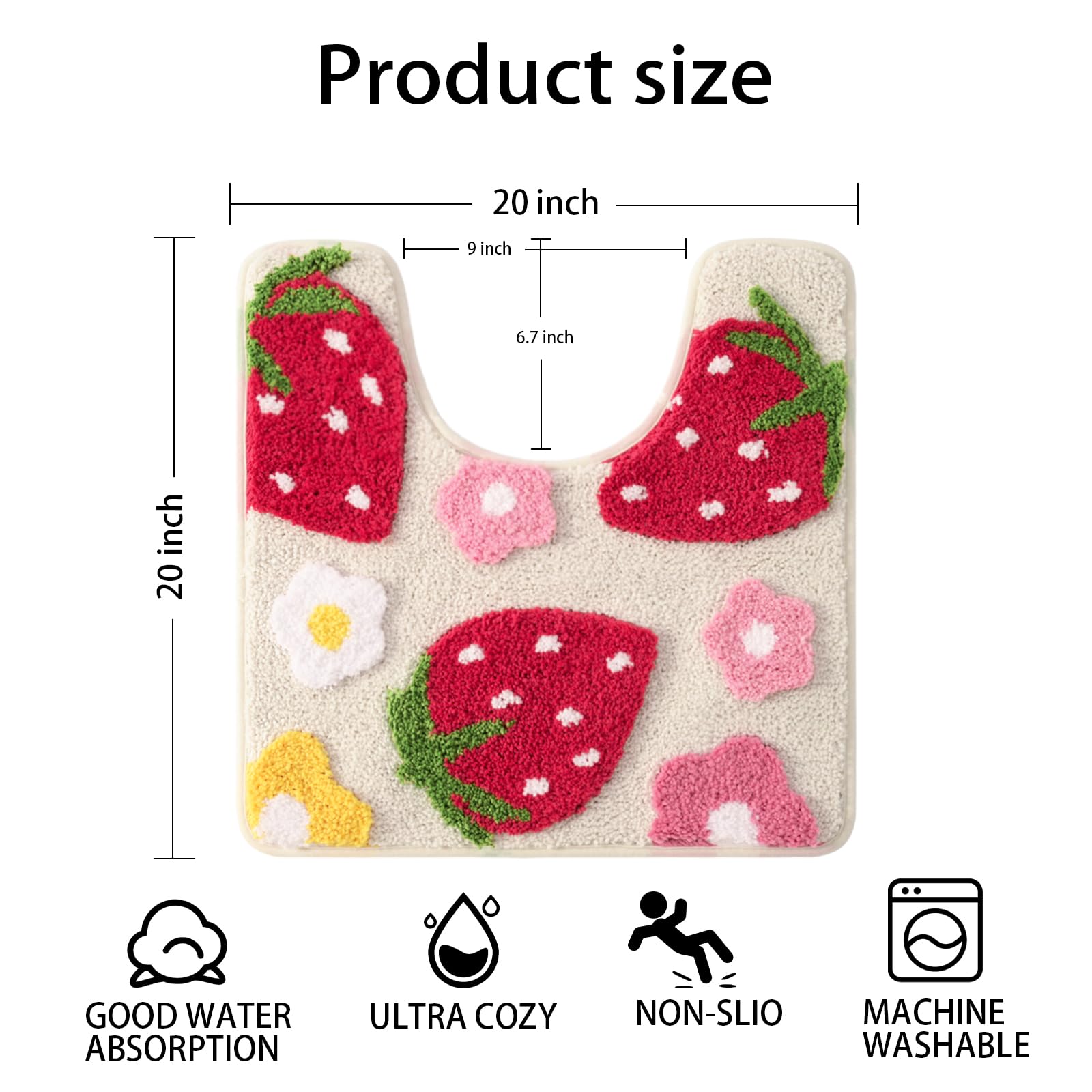 Anybar Beige Toilet Rugs U Shaped, Cute Strawberry Flower Bathroom Contour Toilet Mats,Extra Soft Absorbent Toilet Carpet Bathro