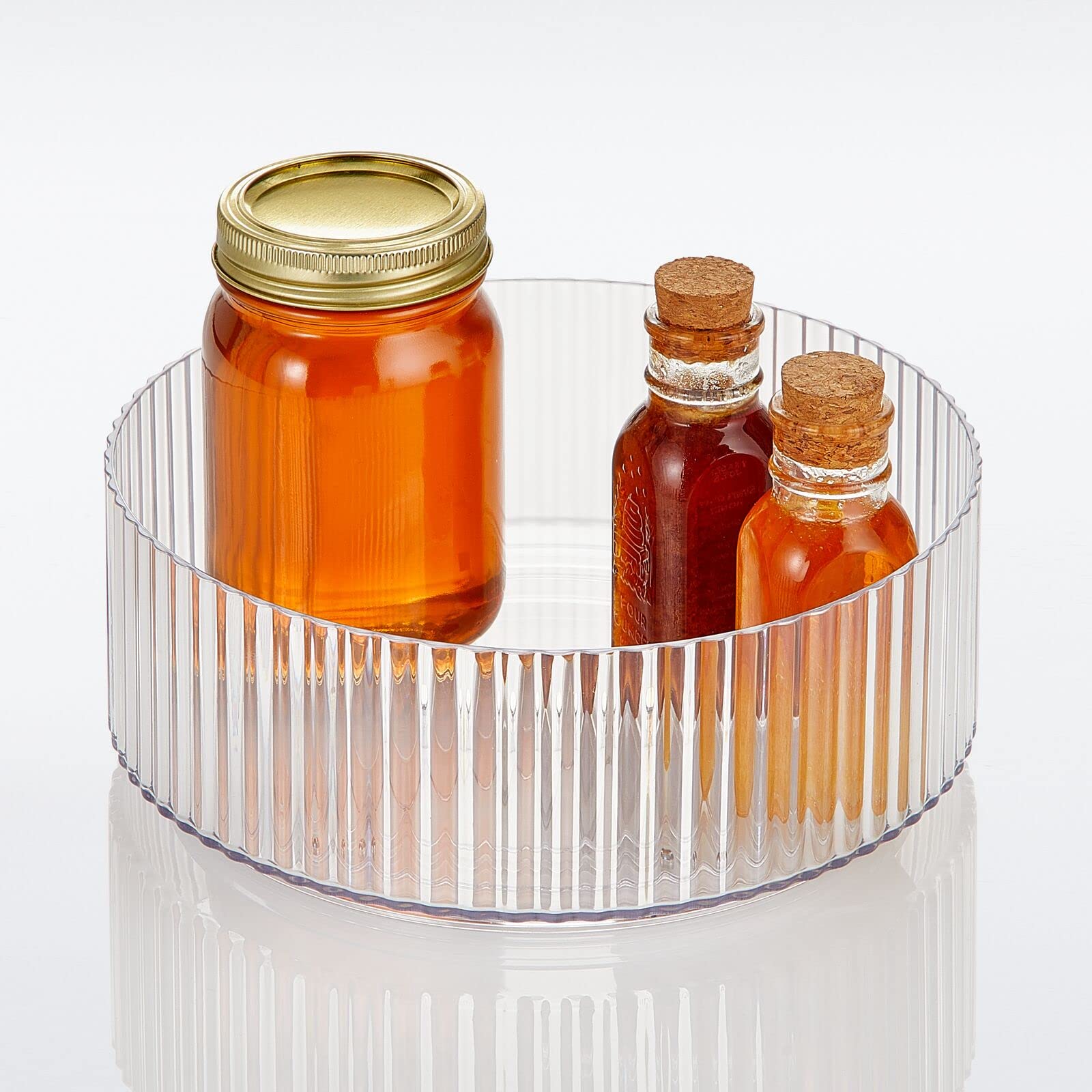 Mdesign Fluted Lazy Susan Turntable Plastic Spinner For Kitchen And Bathroom Cabinet, Cupboard, Or Countertop Organizing - Rotat