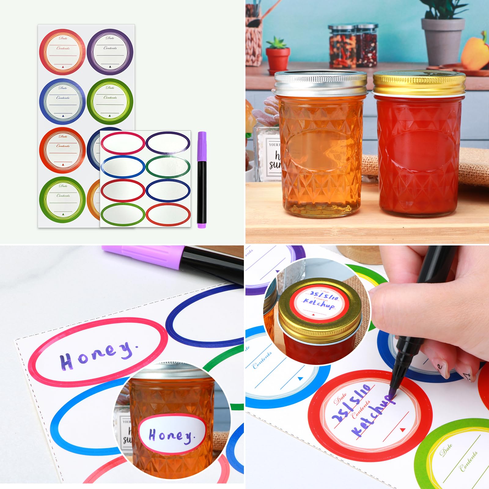 Datttcc 8oz Mason Jars, Canning Jars,Jam Jars forJelly,Honey, Wedding Favors, Food Storage,Kitchen & DIY Gifts, with Lables,Spon