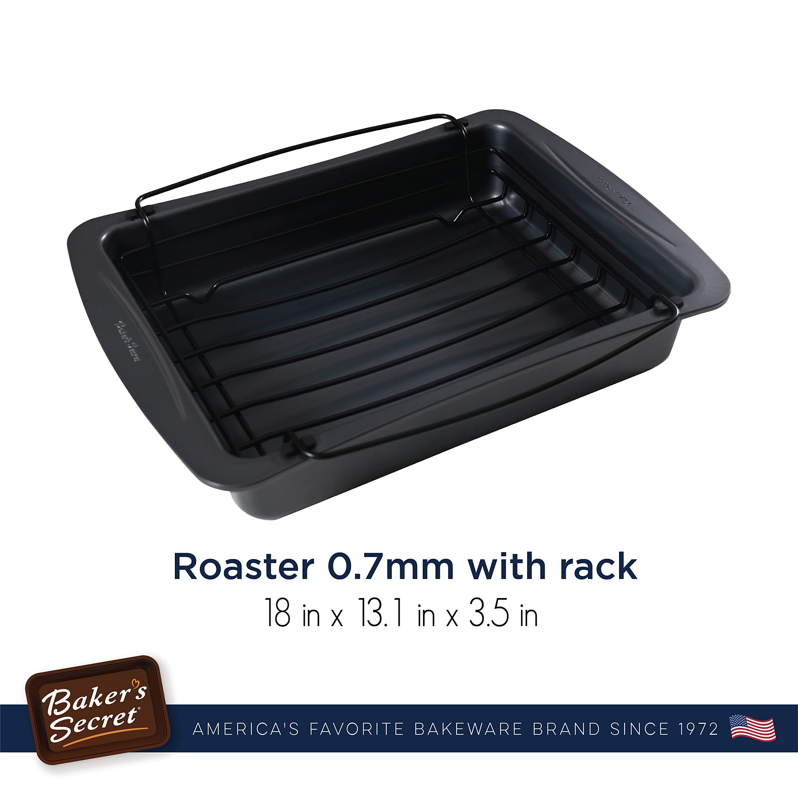 Baker'S Secret Roaster With Rack 17'' X 13'' With Handles, Heavy Gauge Carbon Steel Roaster With Floating Rack, For Baking Roast