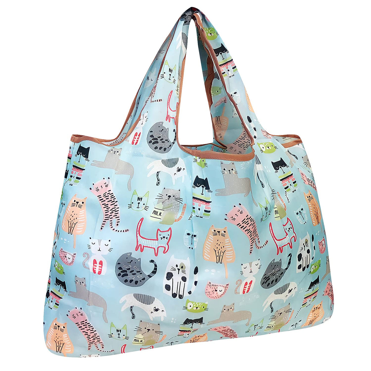 Allydrew Large Foldable Tote Nylon Reusable Grocery Bag, Cool Cats